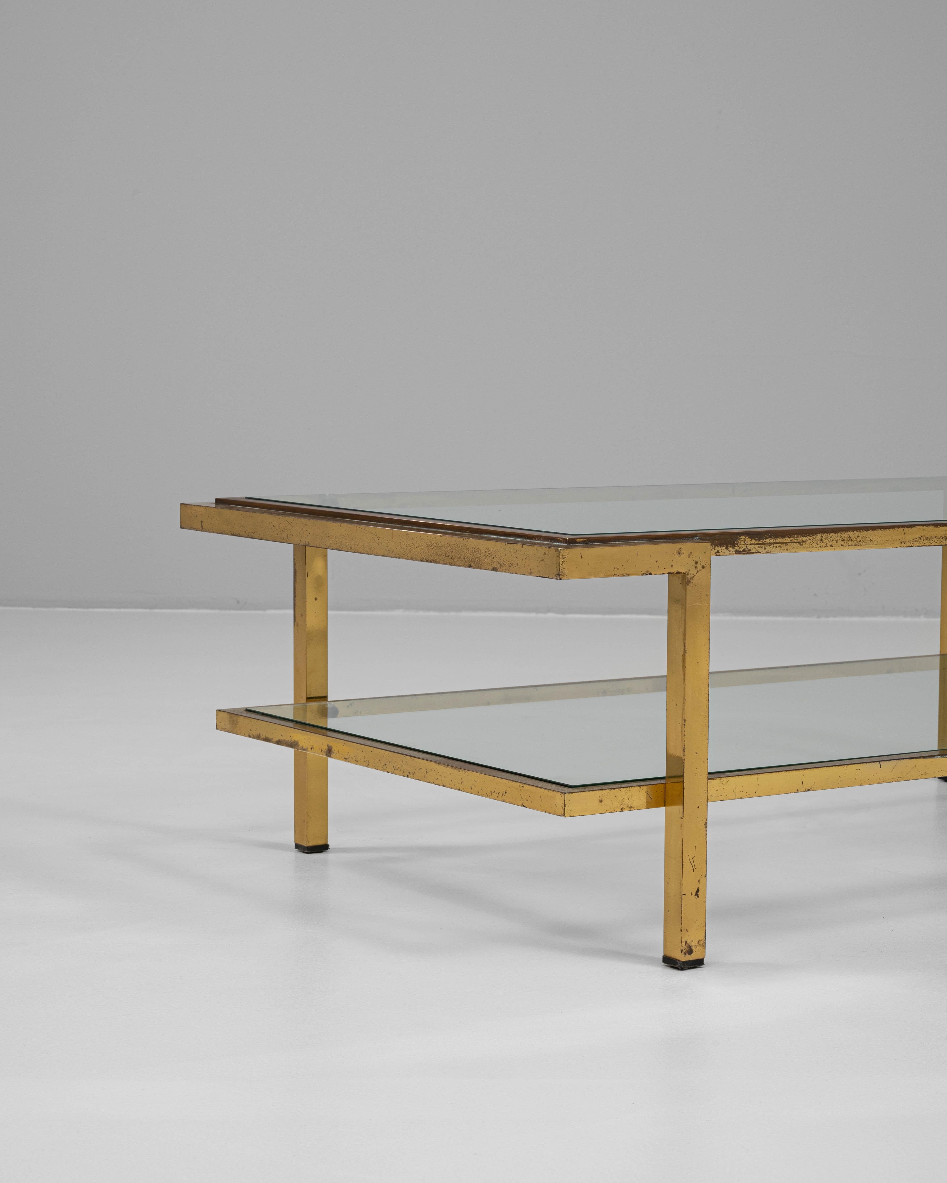 20th Century French Brass Coffee Table With Glass Top For Sale 4