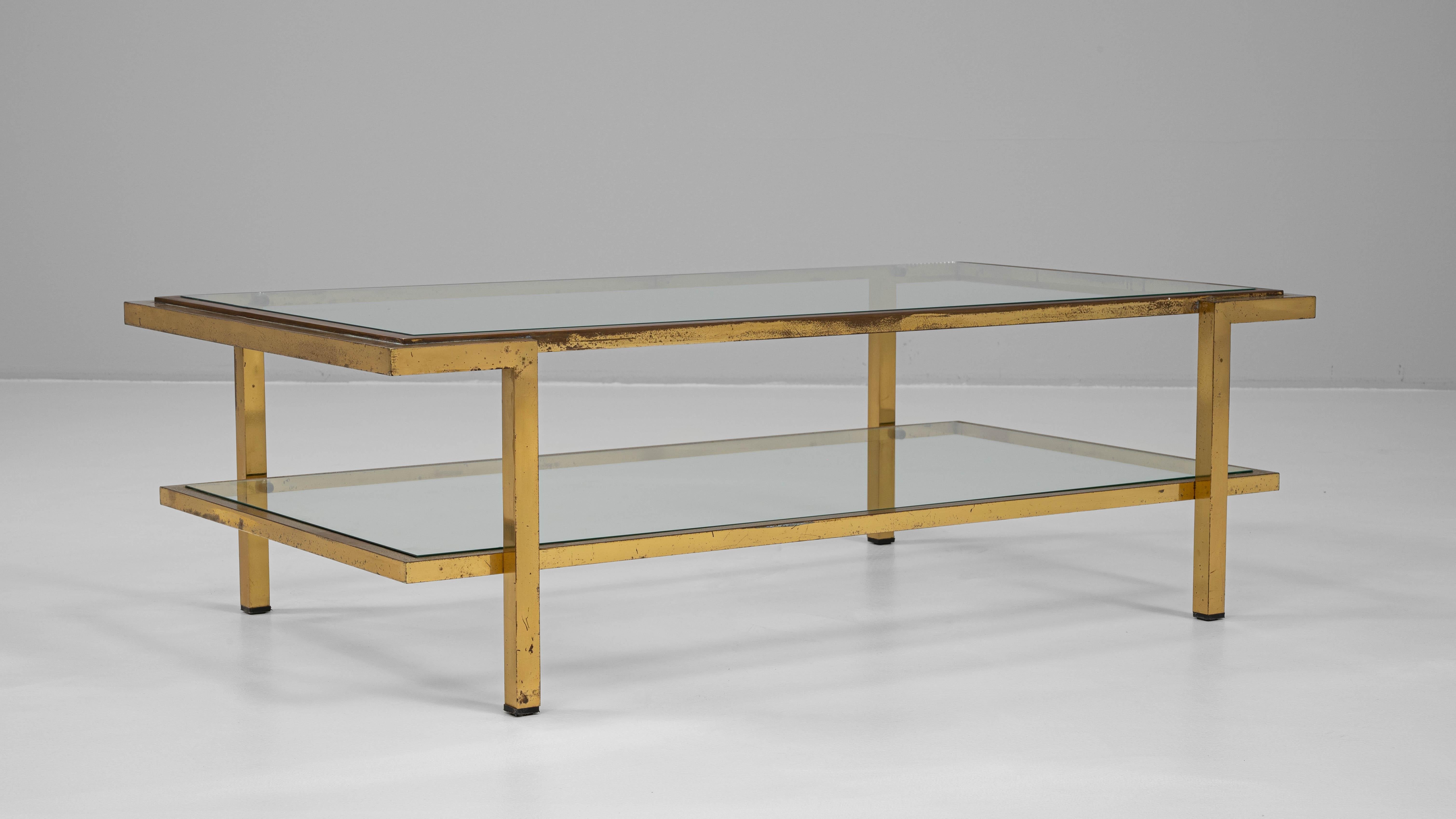 20th Century French Brass Coffee Table With Glass Top For Sale 5