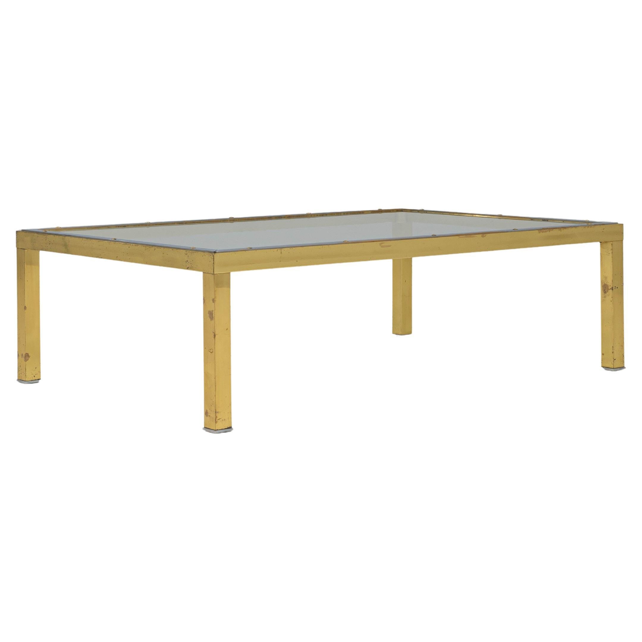 Table basse en laiton du 20e siècle avec plateau en verre