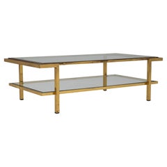 20th Century French Brass Coffee Table With Glass Top