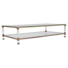 Tavolino in ottone francese del XX secolo con piano in vetro