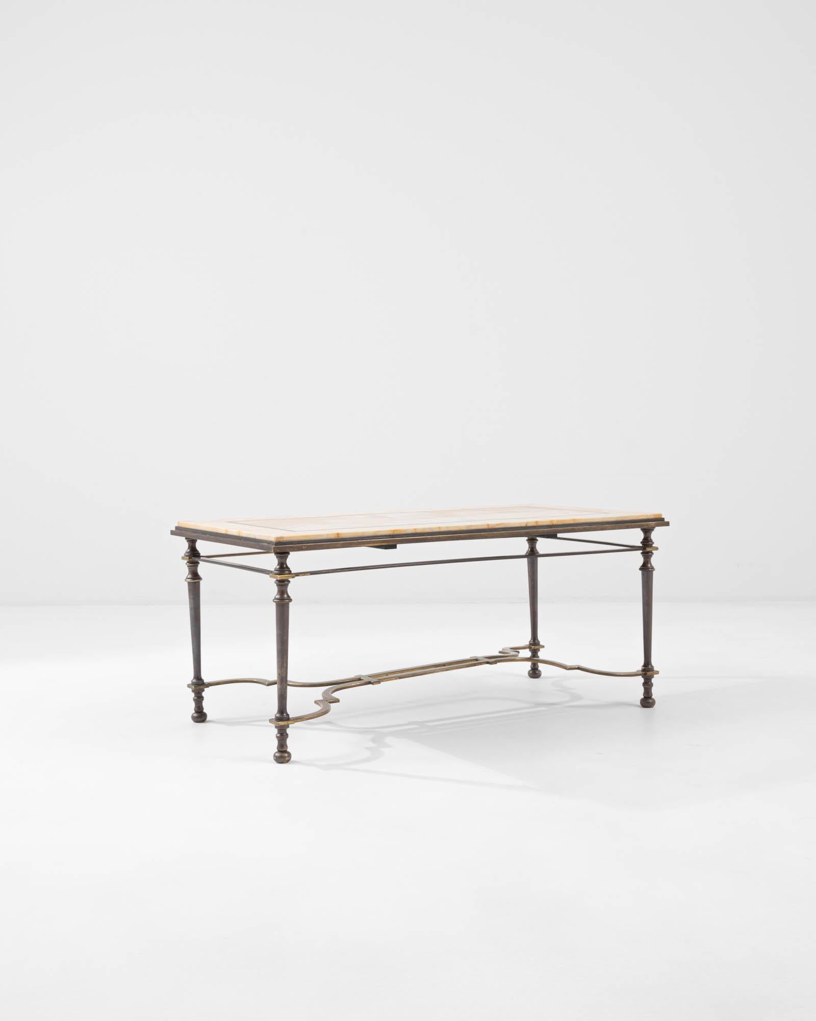 20th Century French Brass Coffee Table with Marble Top In Good Condition In High Point, NC