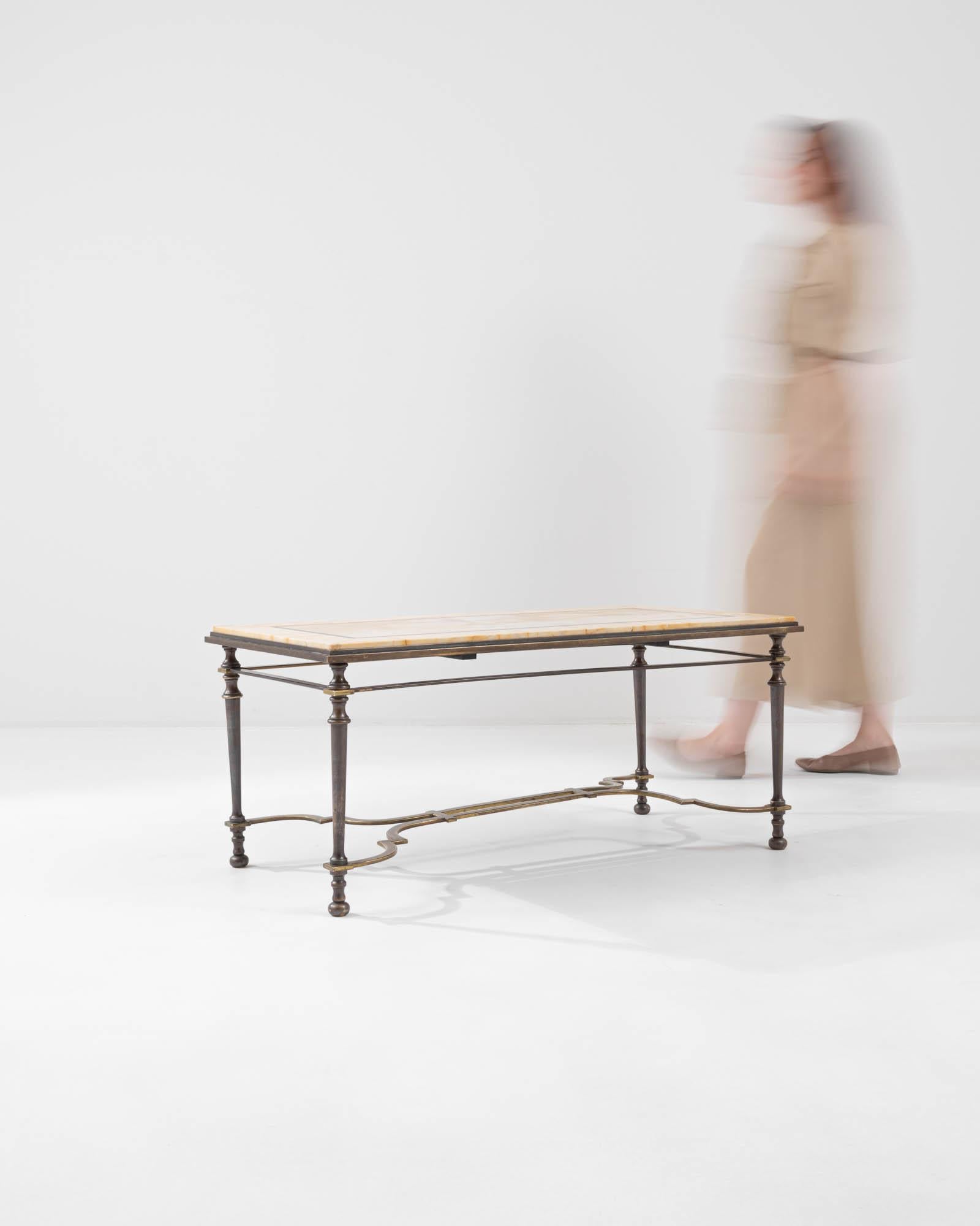 20th Century French Brass Coffee Table with Marble Top 1