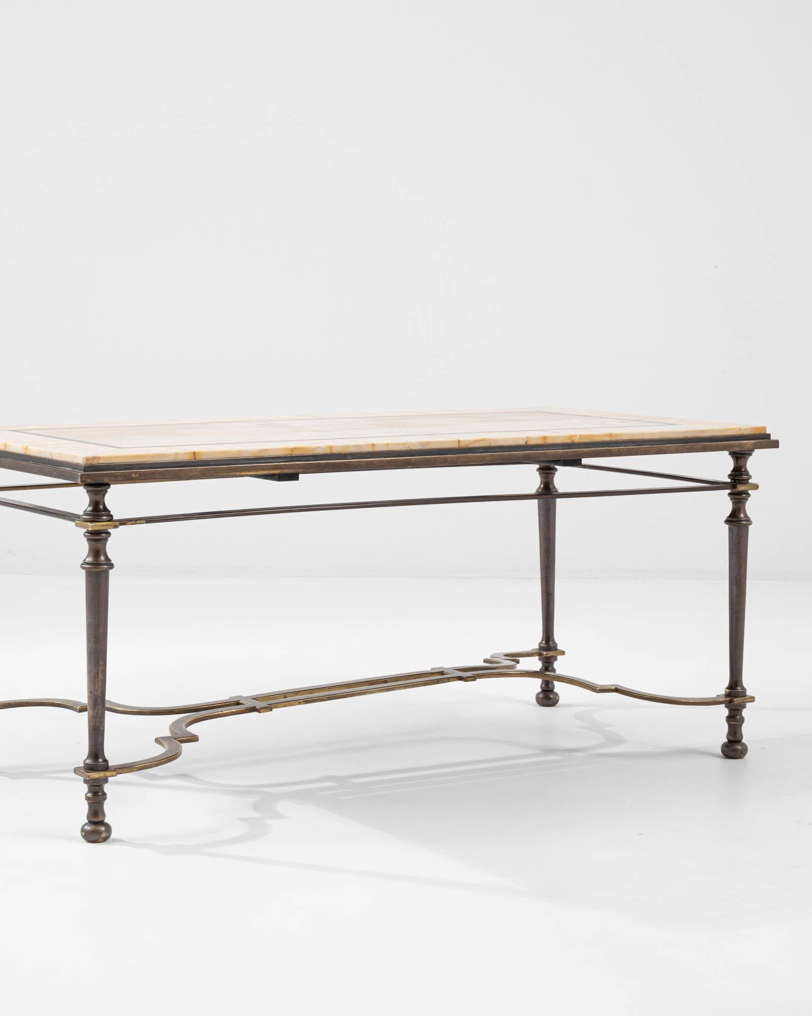 20th Century French Brass Coffee Table with Marble Top 2