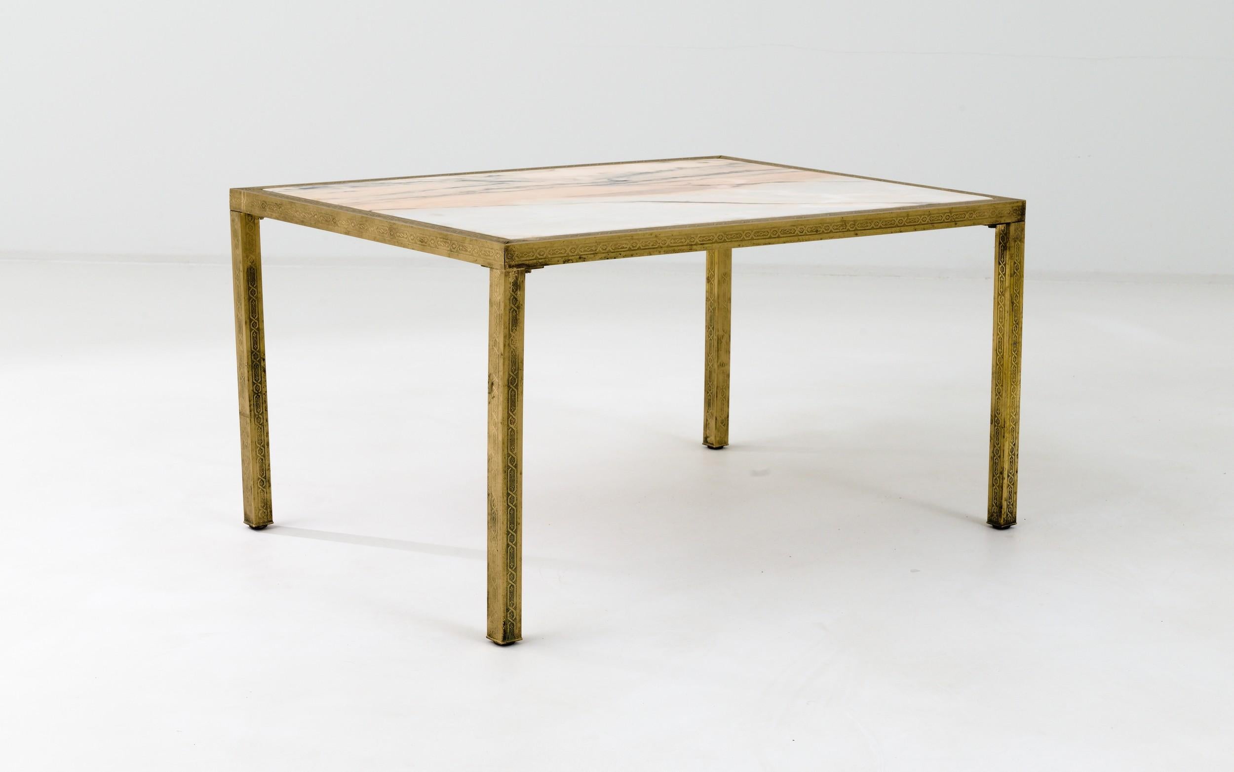20th Century French Brass Coffee Table with Marble Top 3