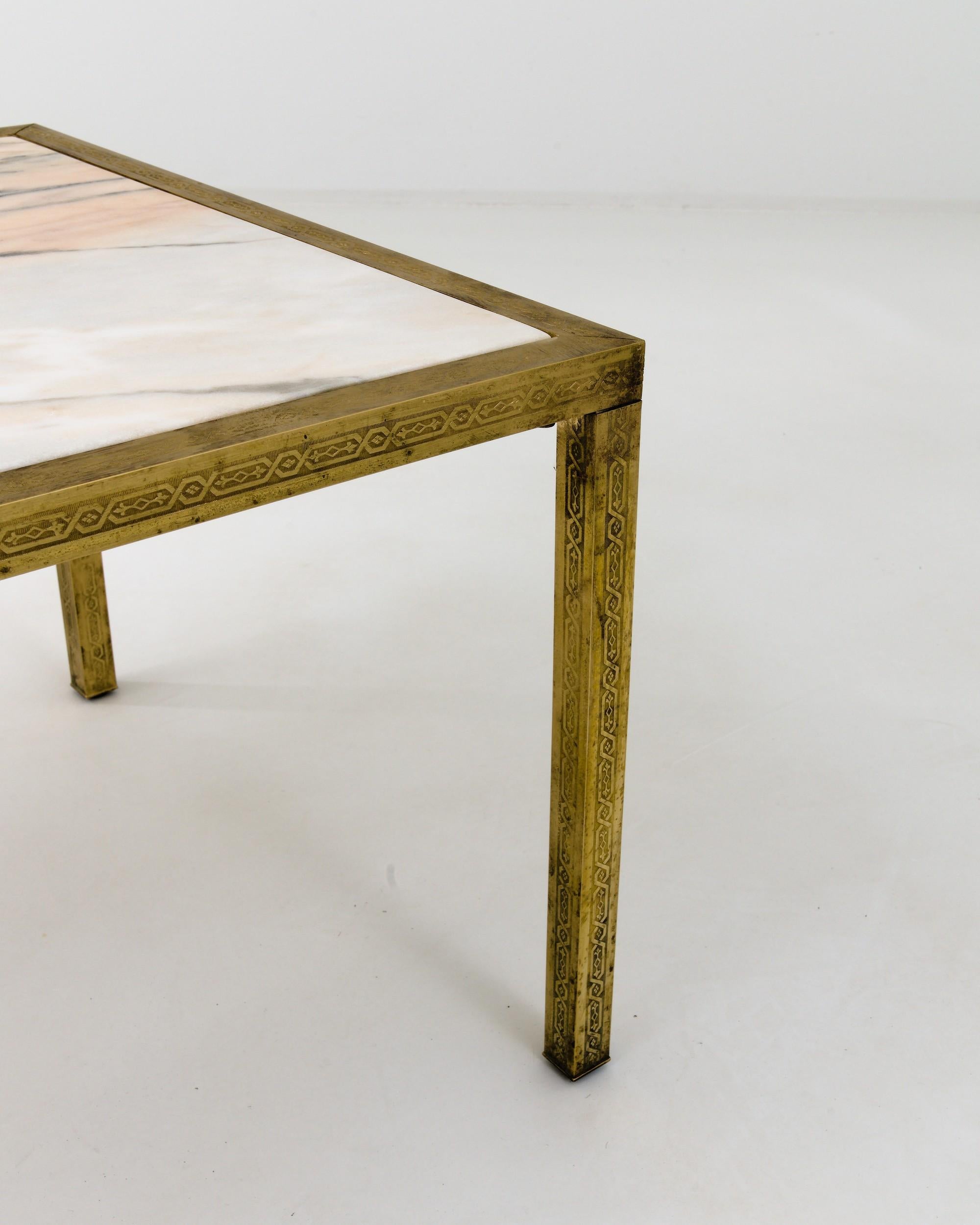 20th Century French Brass Coffee Table with Marble Top 4