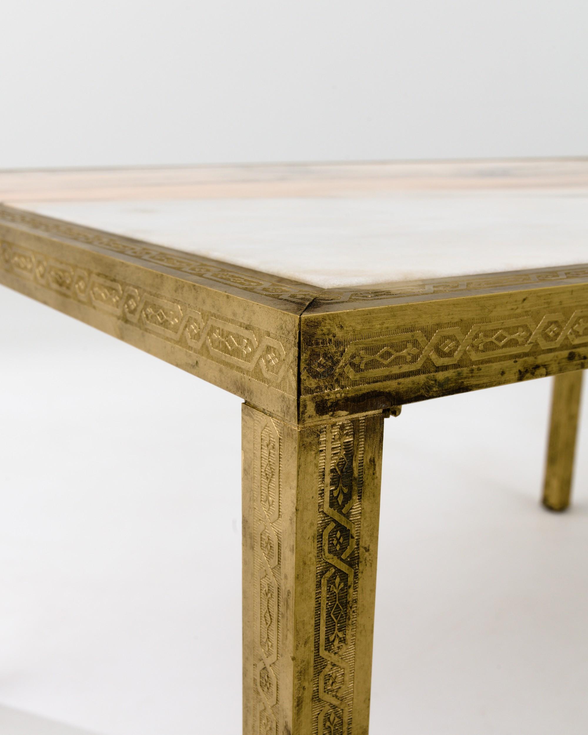 20th Century French Brass Coffee Table with Marble Top 5