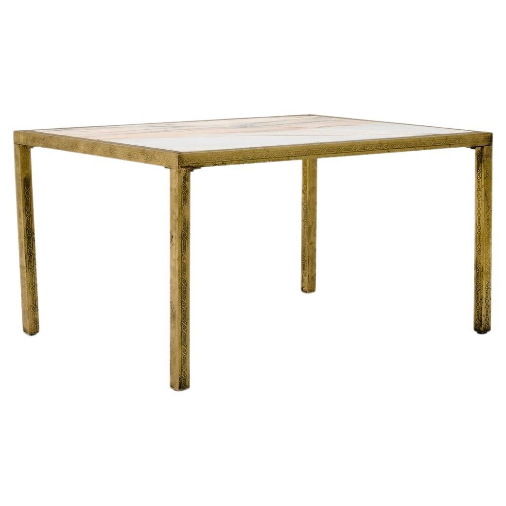 20th Century French Brass Coffee Table with Marble Top