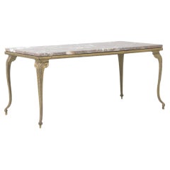 20th Century French Brass Coffee Table With Marble Top