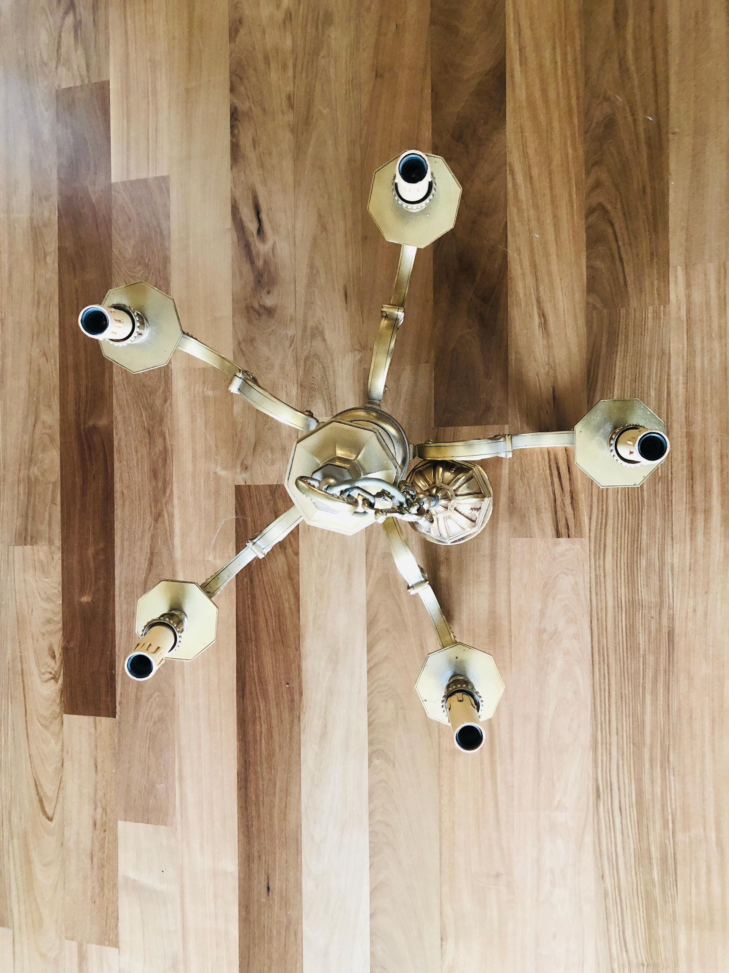 20th Century French Brass Decorated Chandelier with Five Lights For Sale 2
