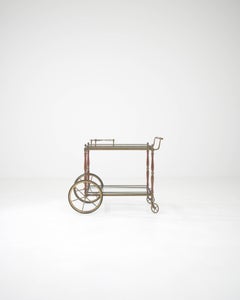 20th Century French Brass & Glass Bar Cart On Wheels