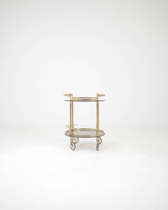 20th Century French Brass & Glass Bar Cart On Wheels