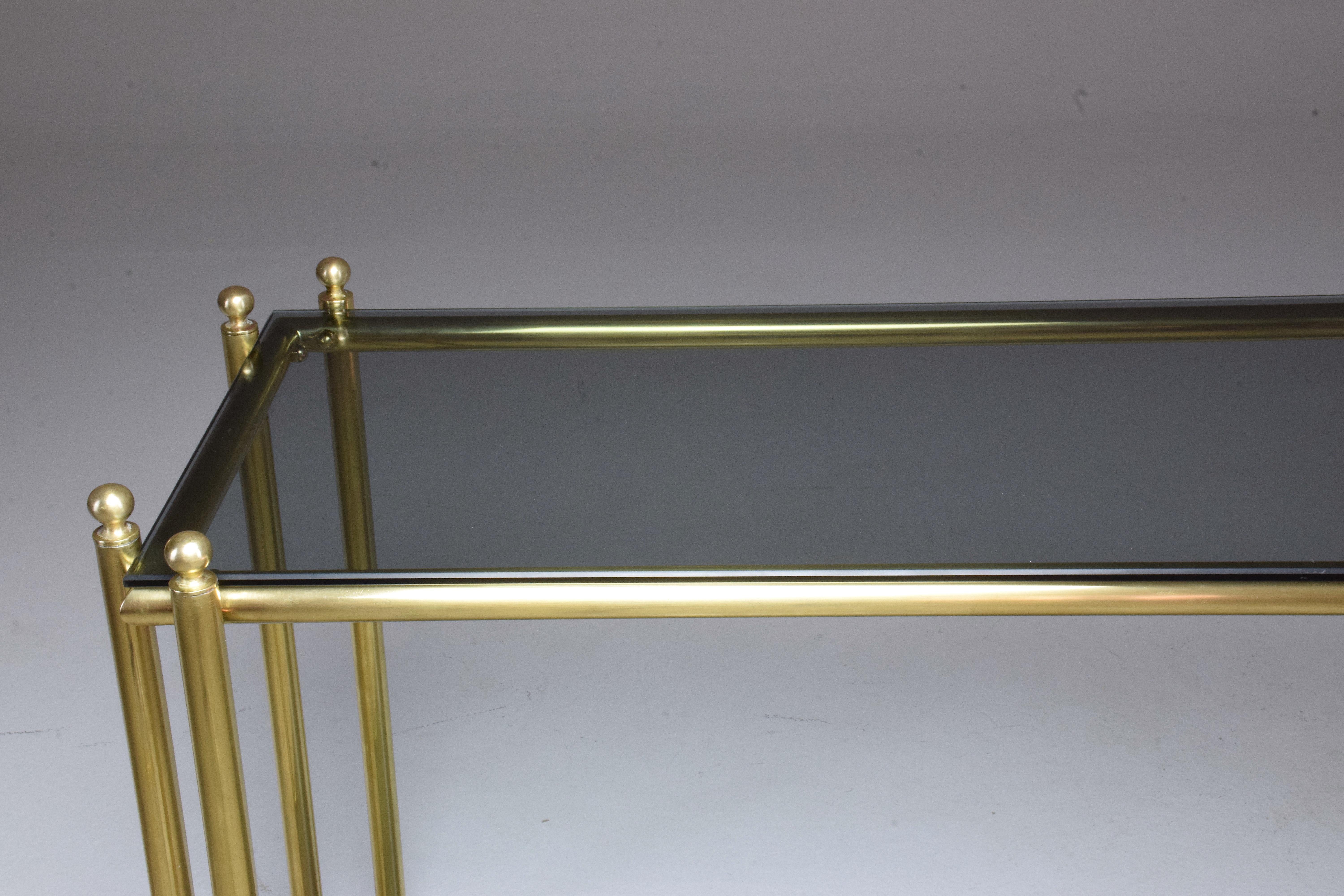 20th Century French Brass Glass Console Table, 1970s 12