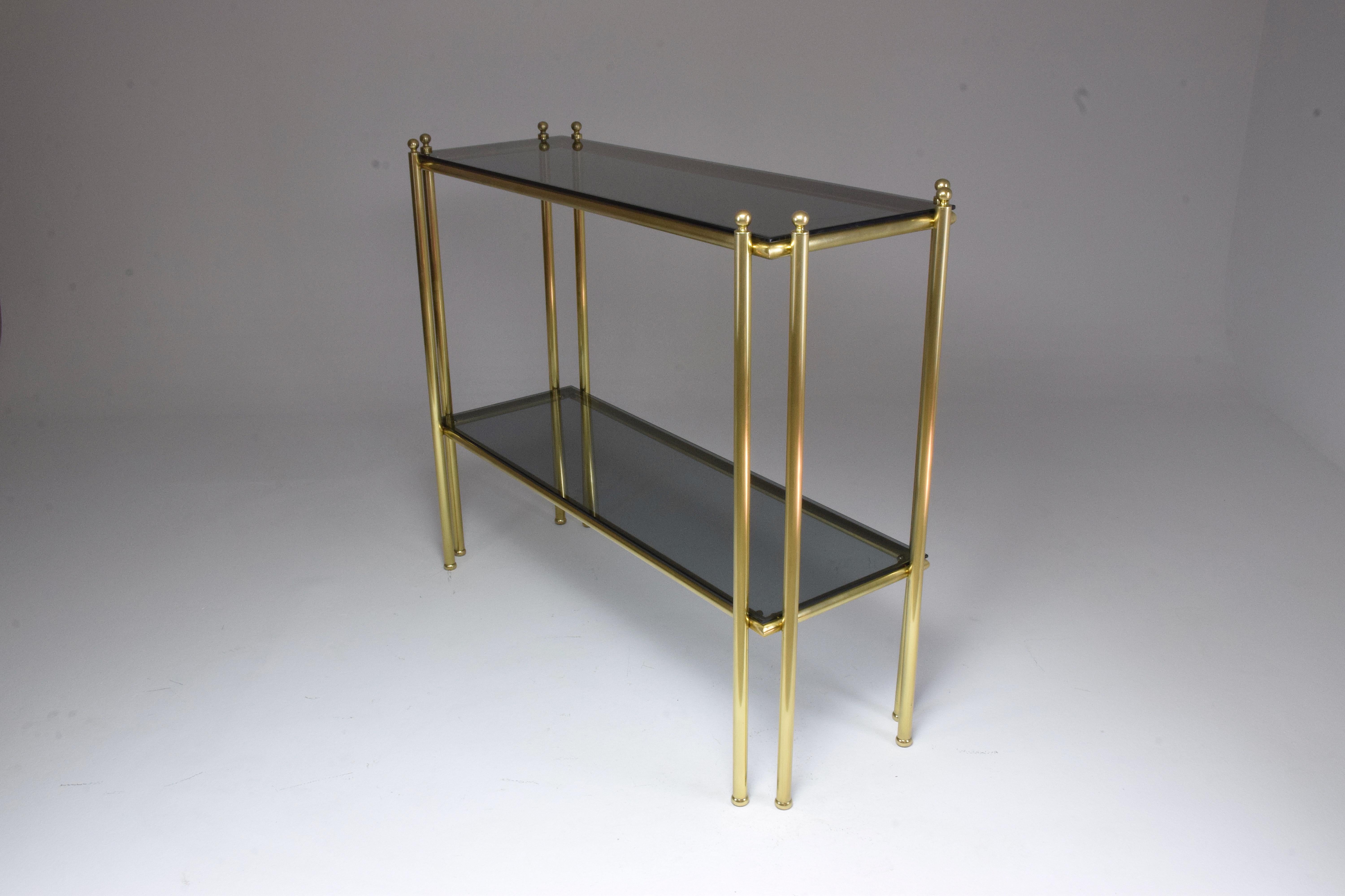 Art Deco 20th Century French Brass Glass Console Table, 1970s