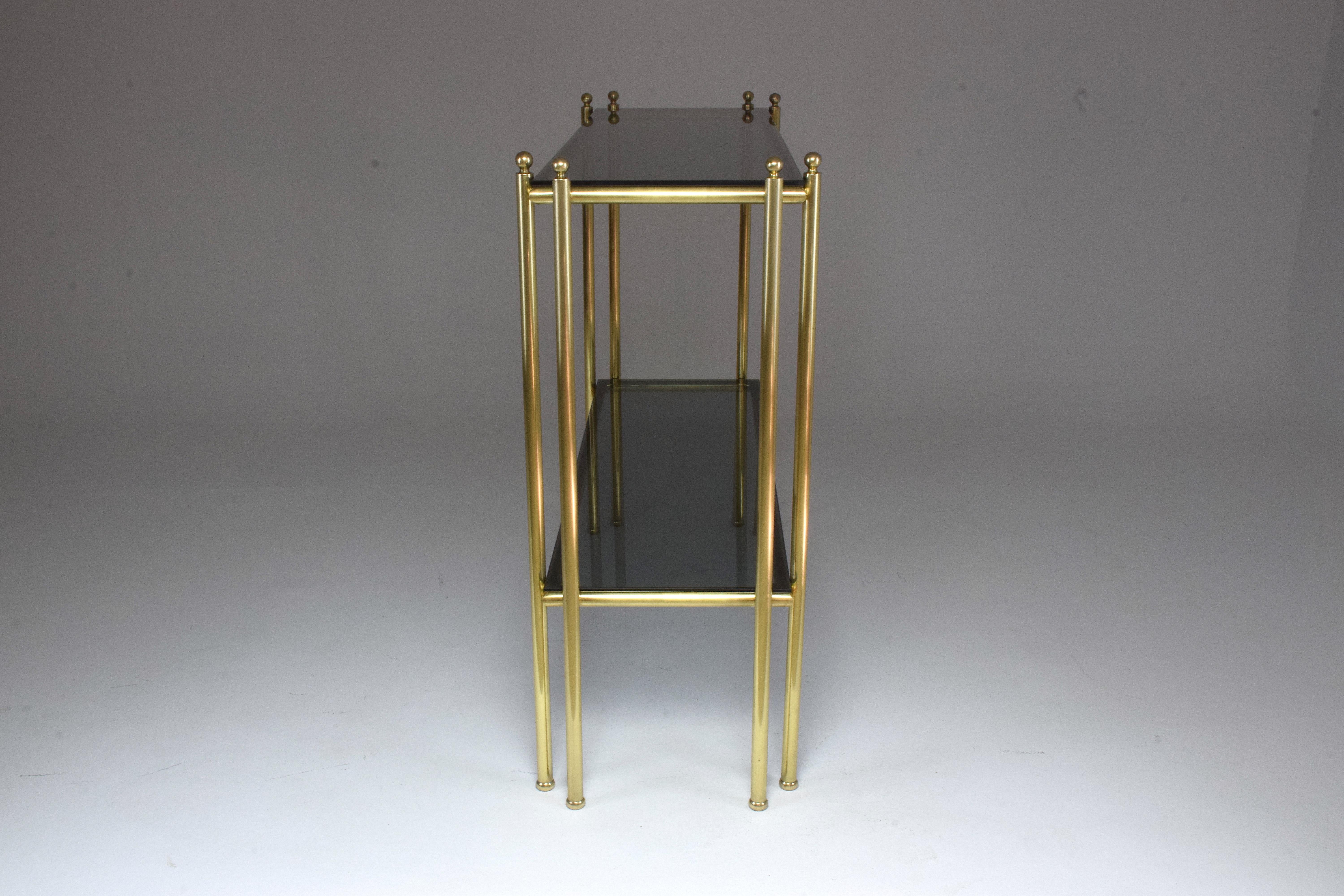 Polished 20th Century French Brass Glass Console Table, 1970s