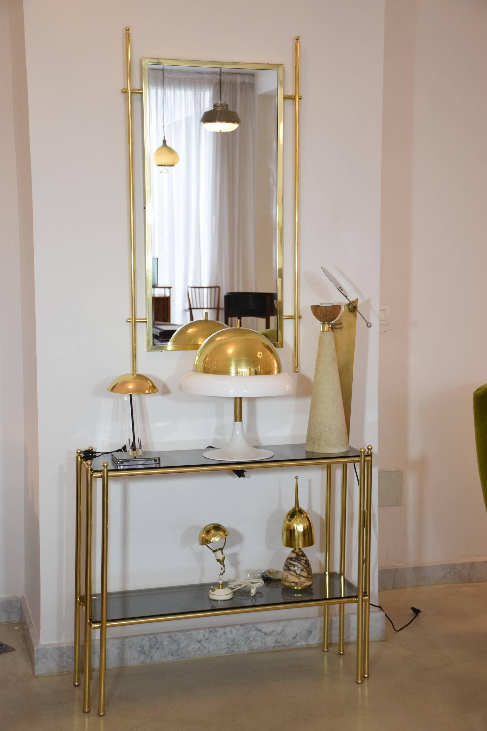 Smoked Glass 20th Century French Brass Glass Console Table, 1970s