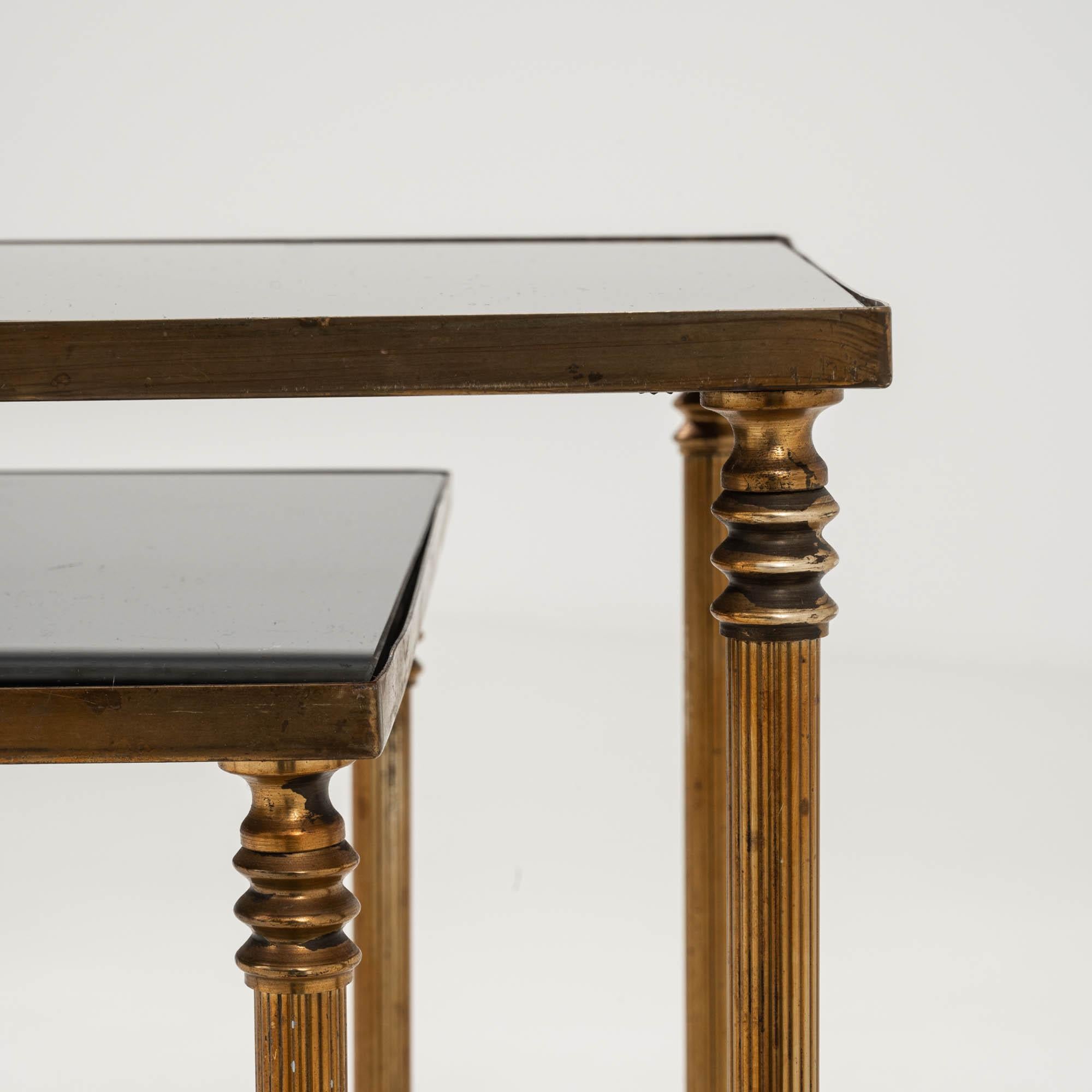 20th Century French Brass & Glass Nesting Tables, Set of 2 For Sale 7
