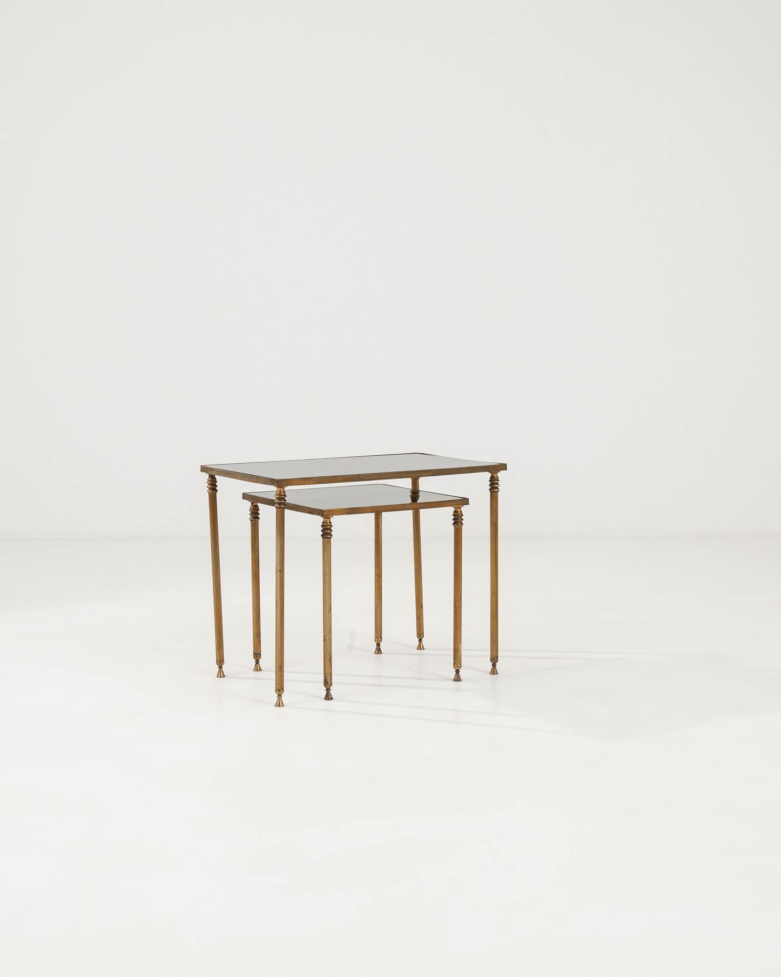 20th Century French Brass & Glass Nesting Tables, Set of 2 For Sale 2