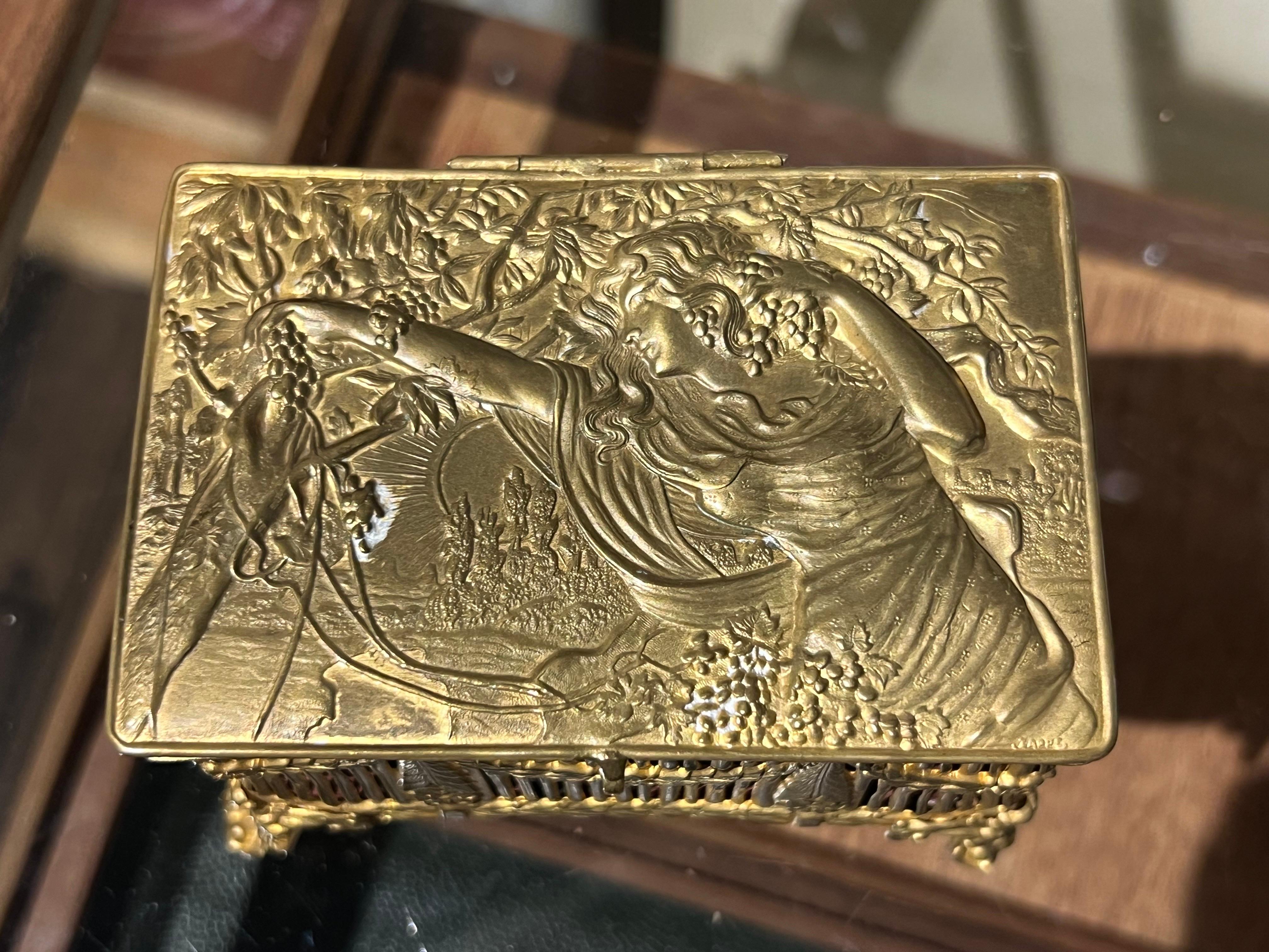 20th Century French Brass Hand Carved and Decorated Jewellery Box For Sale 1