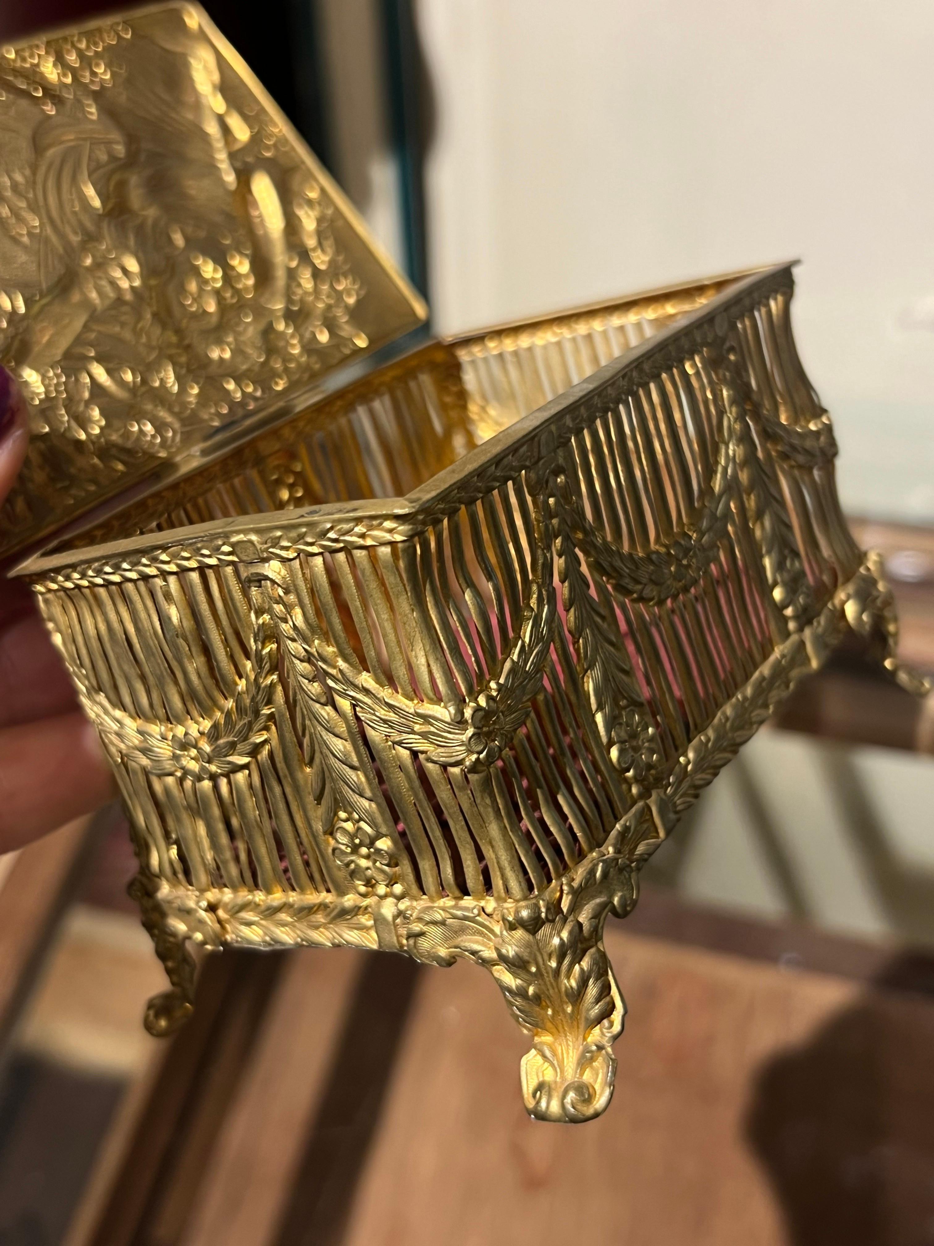 20th Century French Brass Hand Carved and Decorated Jewellery Box For Sale 2