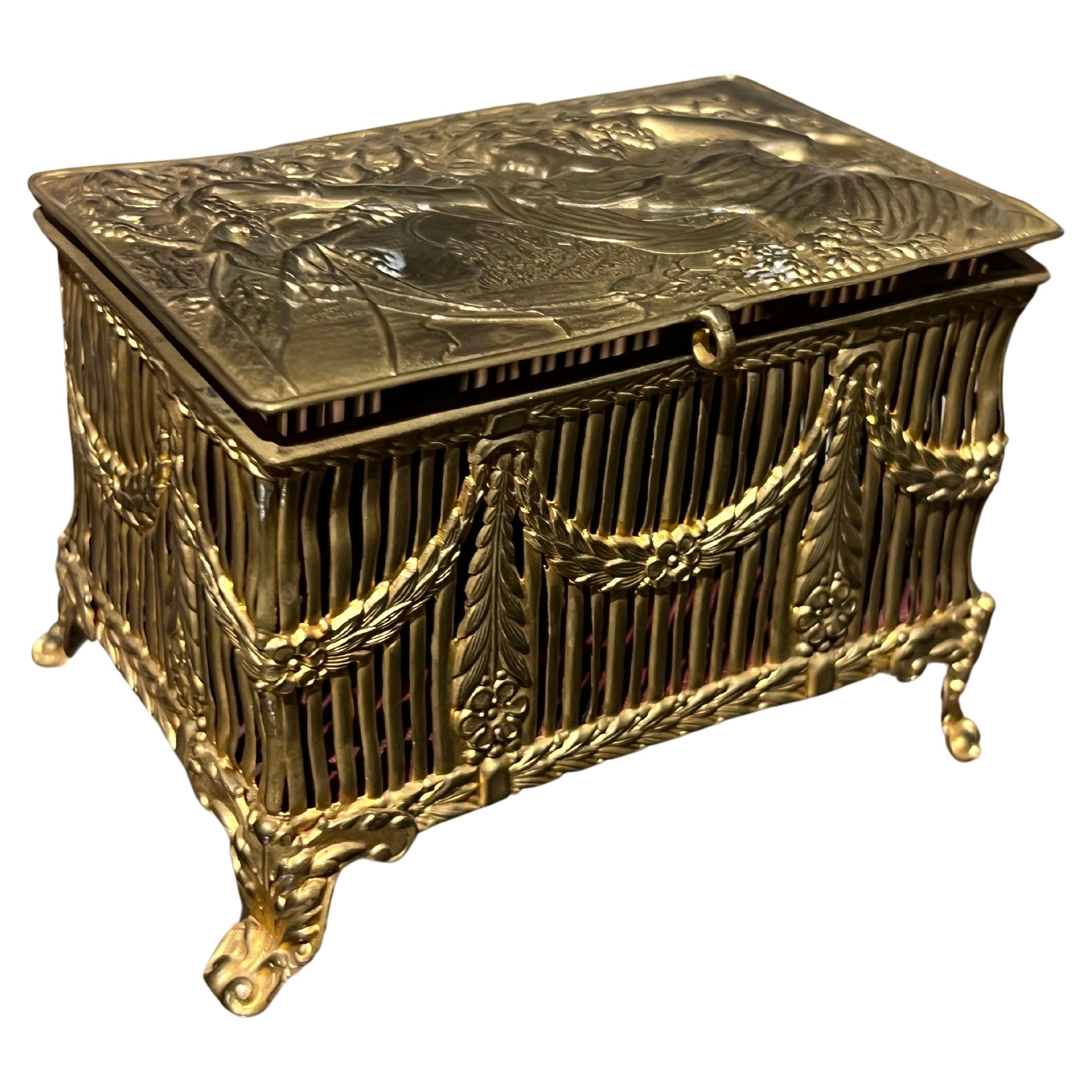 20th Century French Brass Hand Carved and Decorated Jewellery Box