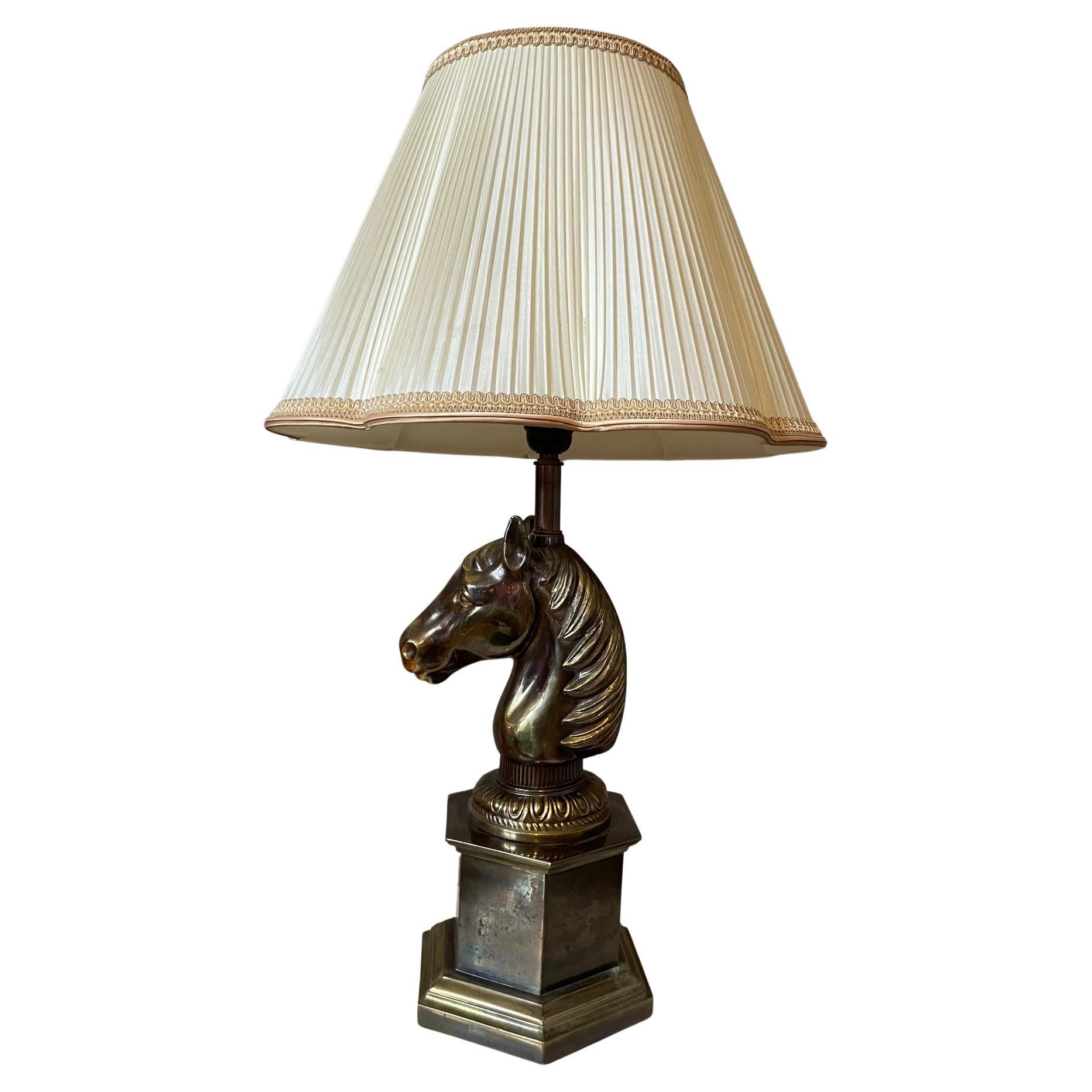 20th century French Brass Horse Head Table Lamp, 1960s For Sale