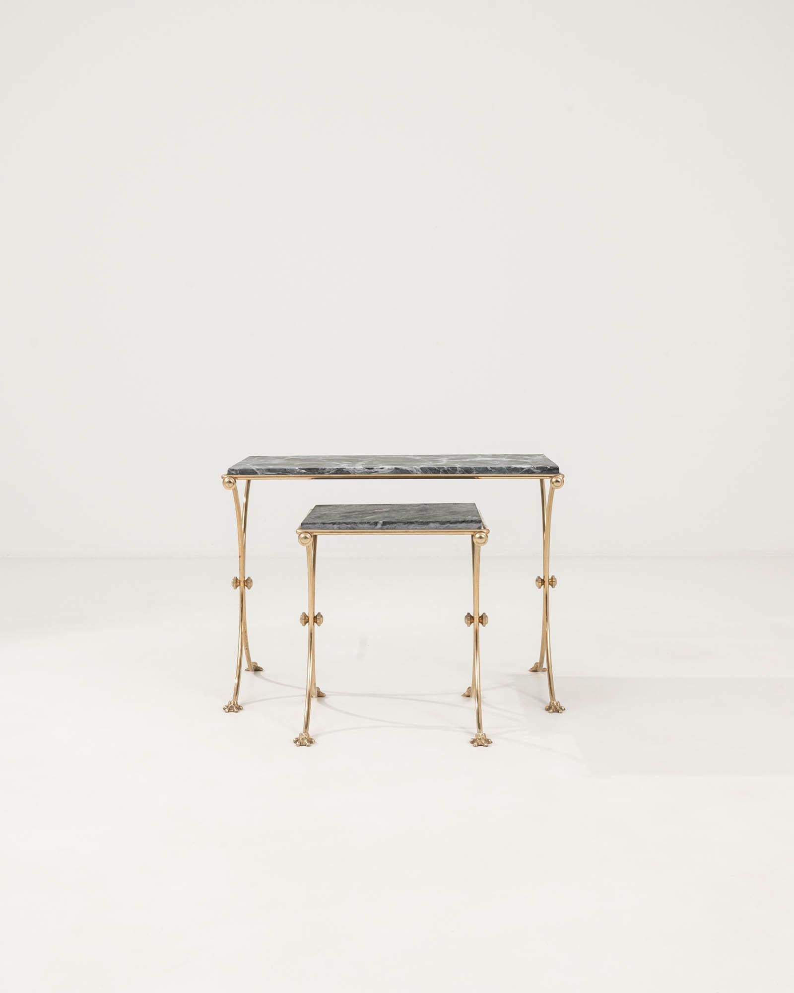 20th Century French Brass & Marble Nesting Tables, Set of 2 2