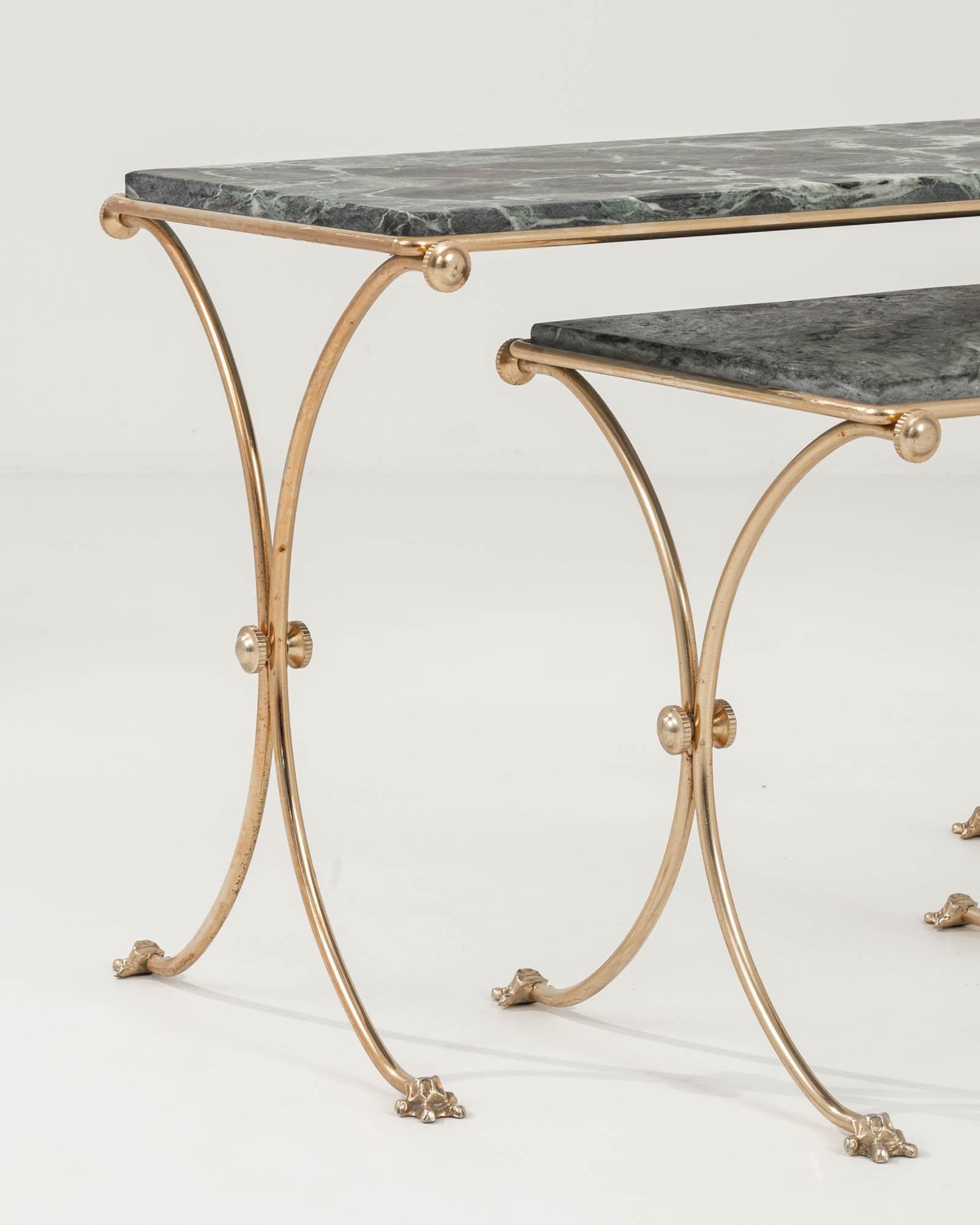 20th Century French Brass & Marble Nesting Tables, Set of 2 4