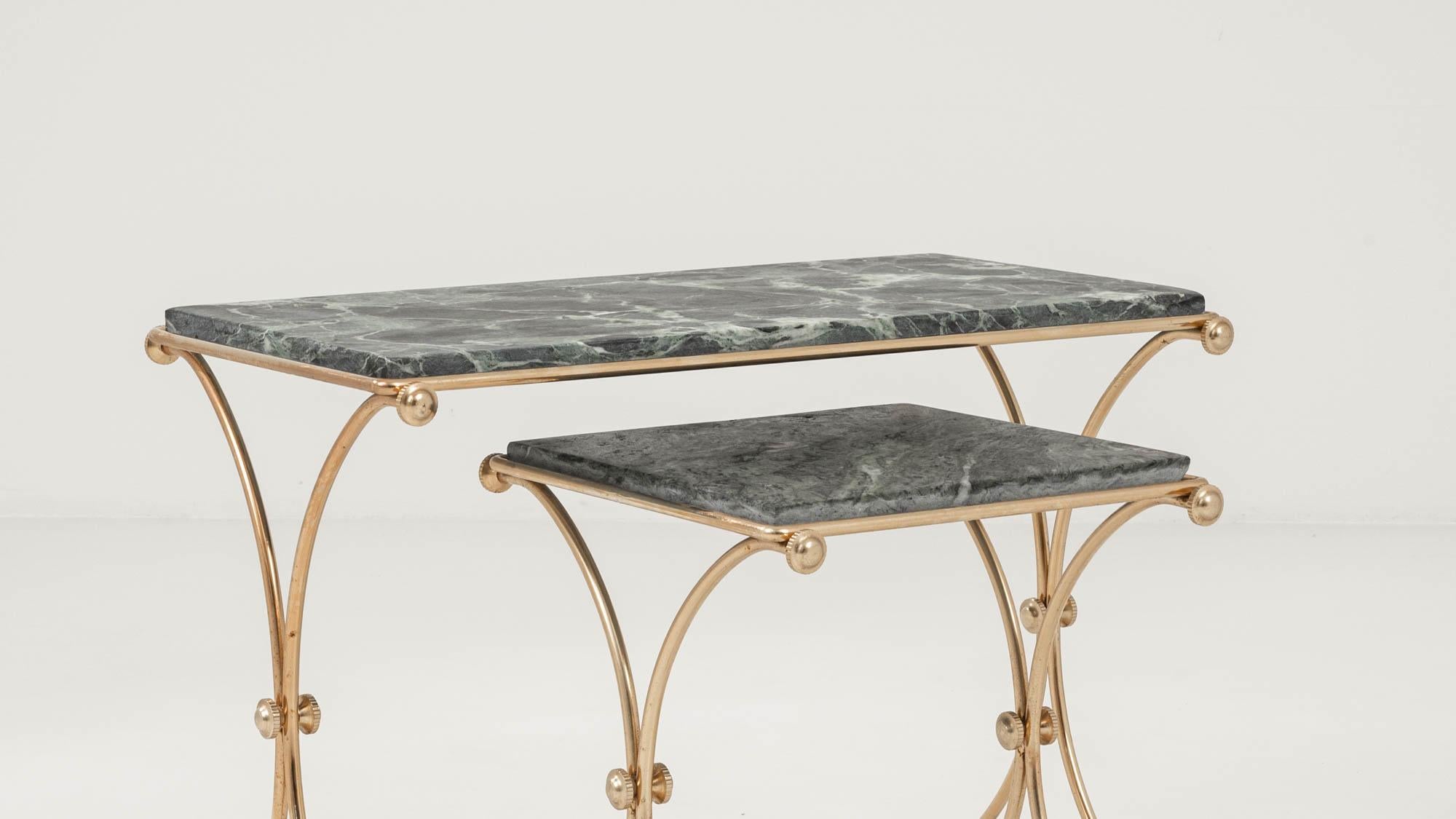 20th Century French Brass & Marble Nesting Tables, Set of 2 5