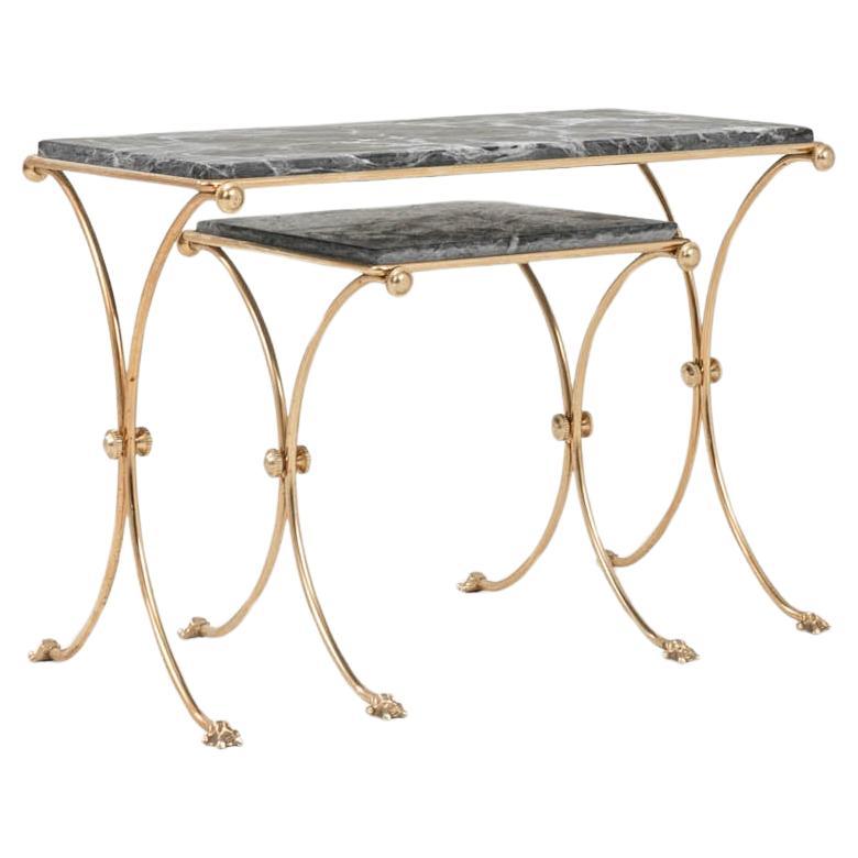 20th Century French Brass & Marble Nesting Tables, Set of 2