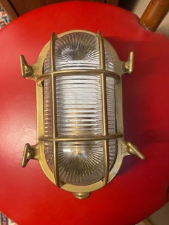 20th Century, French, Brass Marine Lamp with Glass Shade