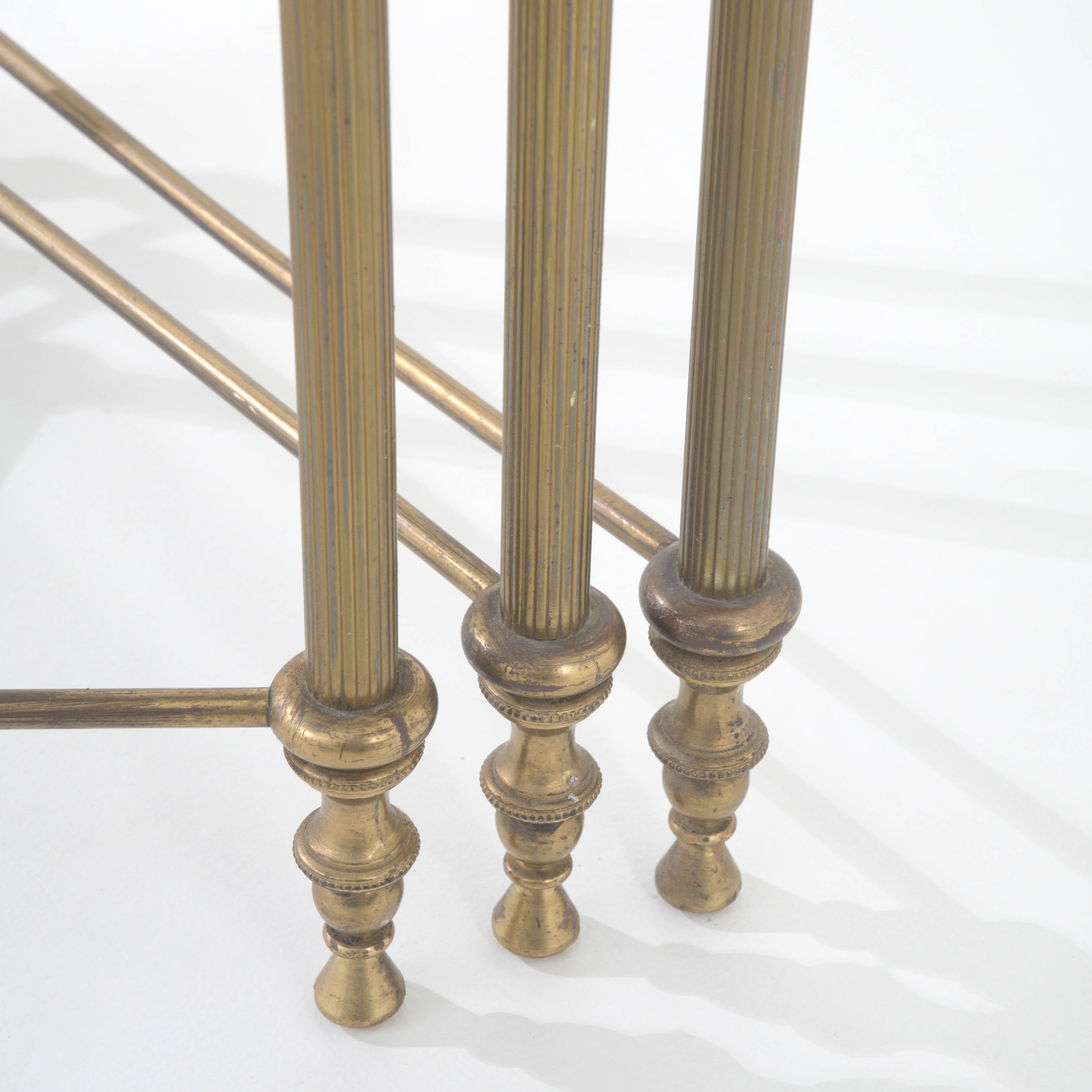 20th Century French Brass Nesting Tables With Glass Tops 8