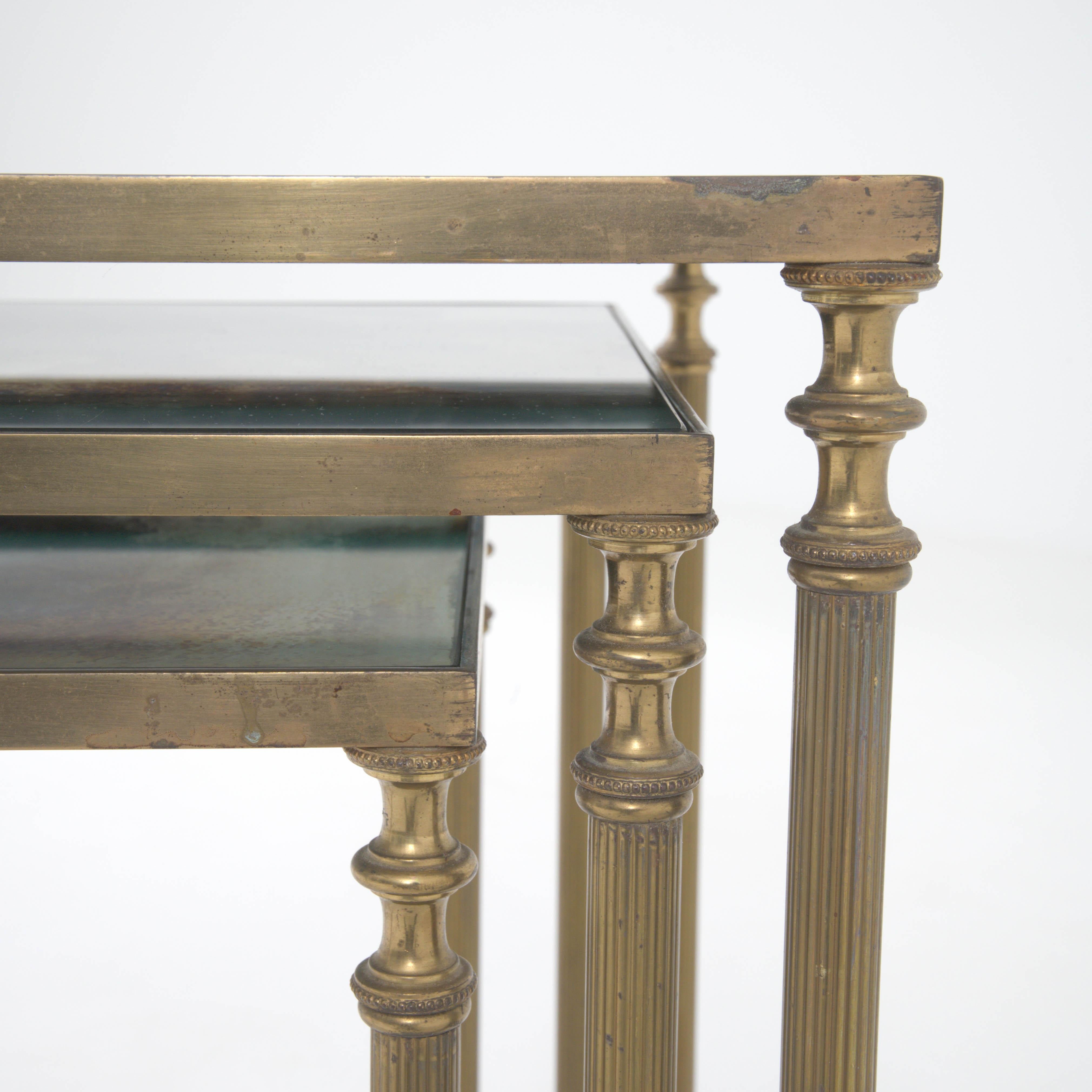 20th Century French Brass Nesting Tables With Glass Tops 9