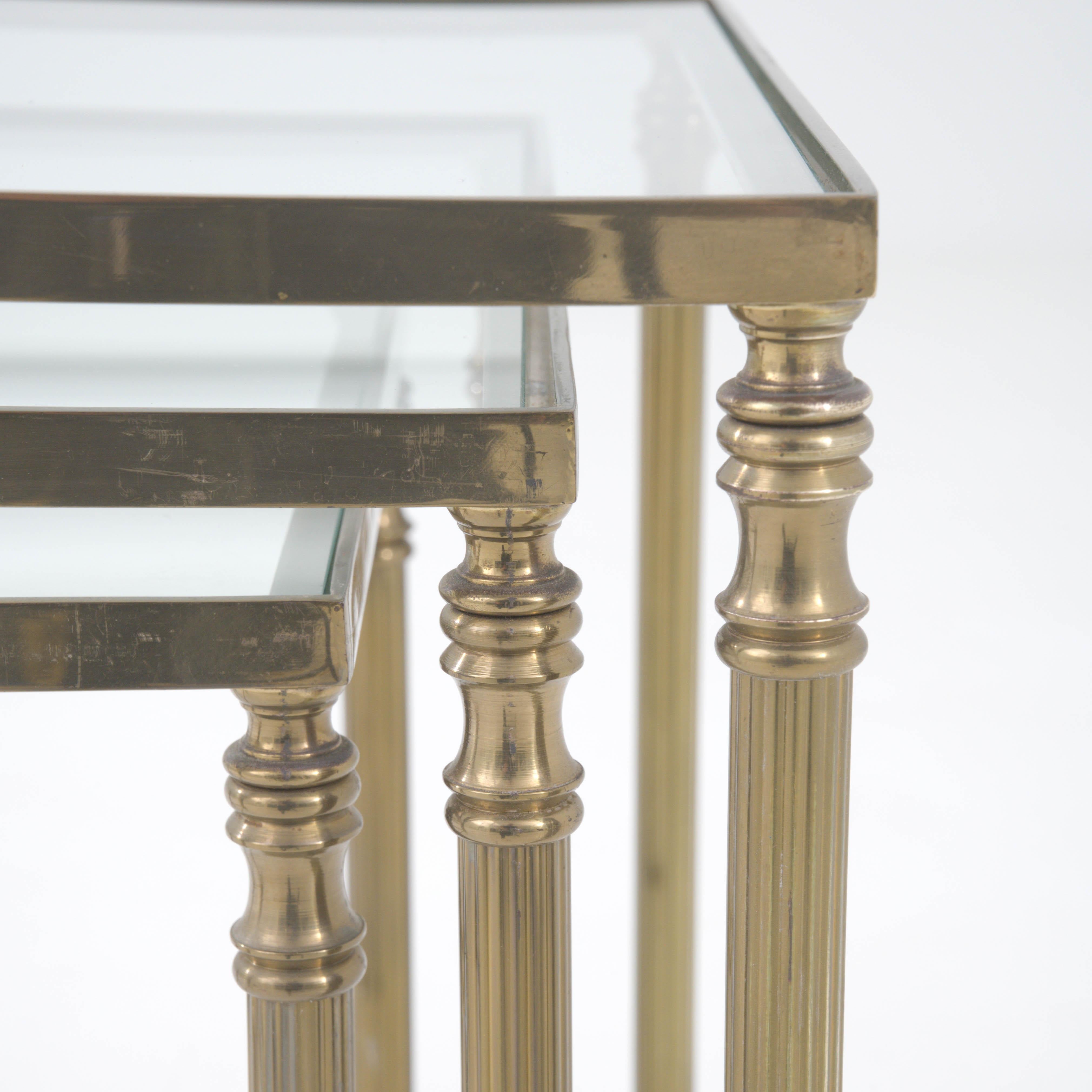 20th Century French Brass Nesting Tables With Glass Tops 9