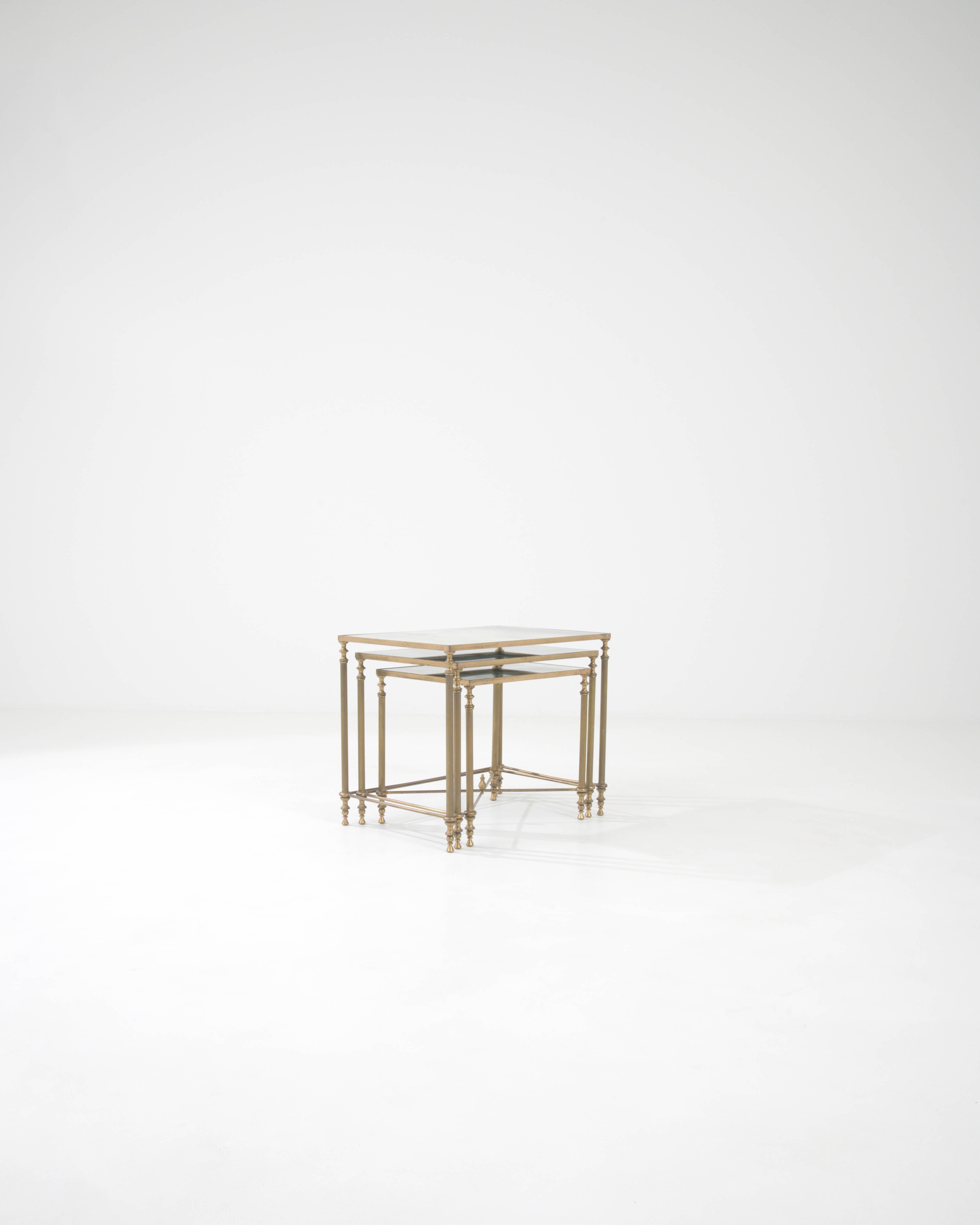 20th Century French Brass Nesting Tables With Glass Tops 3