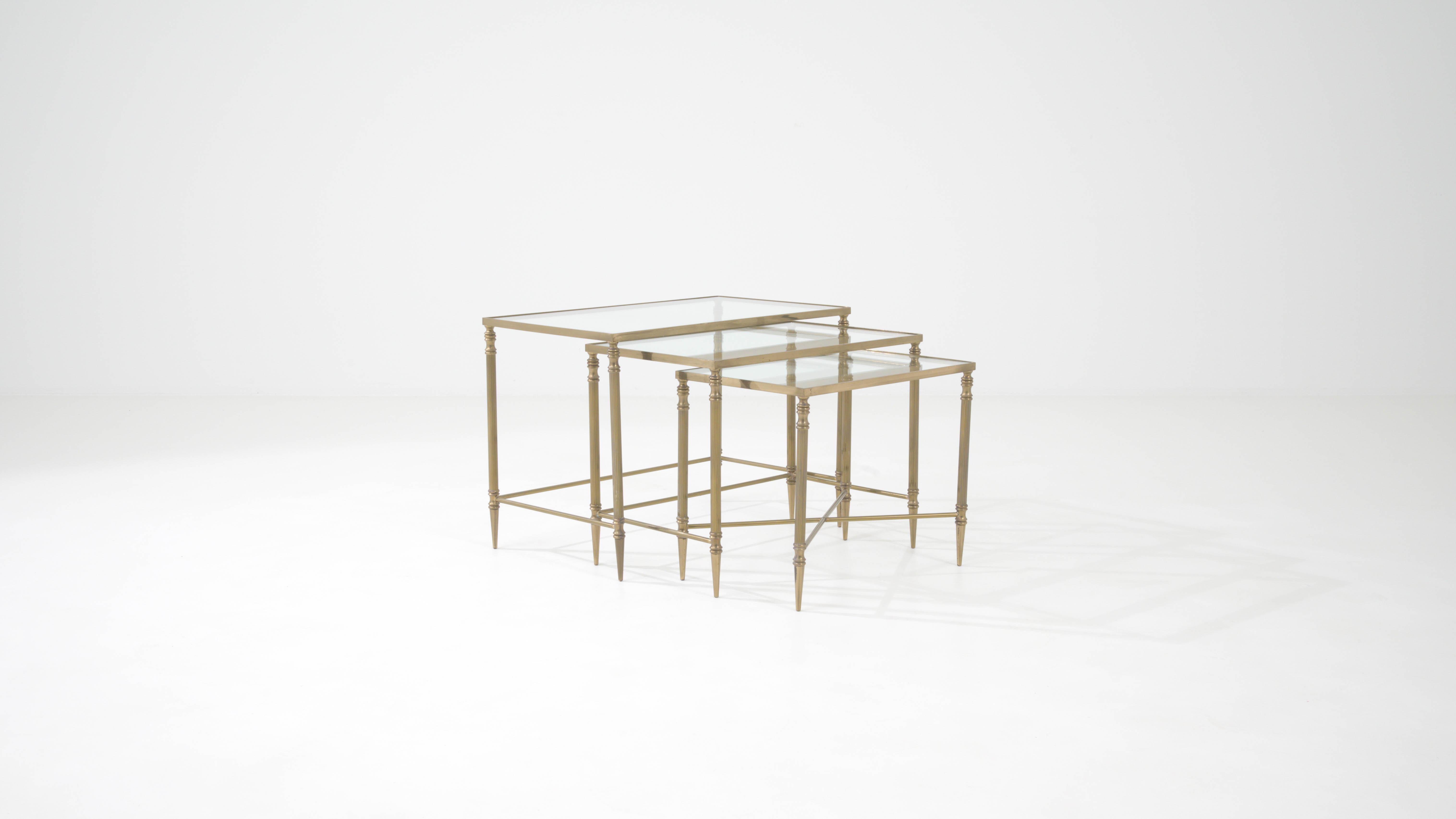 20th Century French Brass Nesting Tables With Glass Tops 5