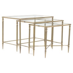 20th Century French Brass Nesting Tables With Glass Tops