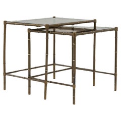 20th Century French Brass Nesting Tables with Glass Tops, Set of 2