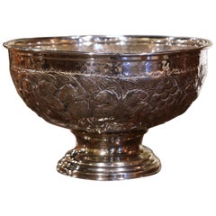 Vintage 20th Century French Brass Silver Plated Repousse Wine Cooler with Grape Decor