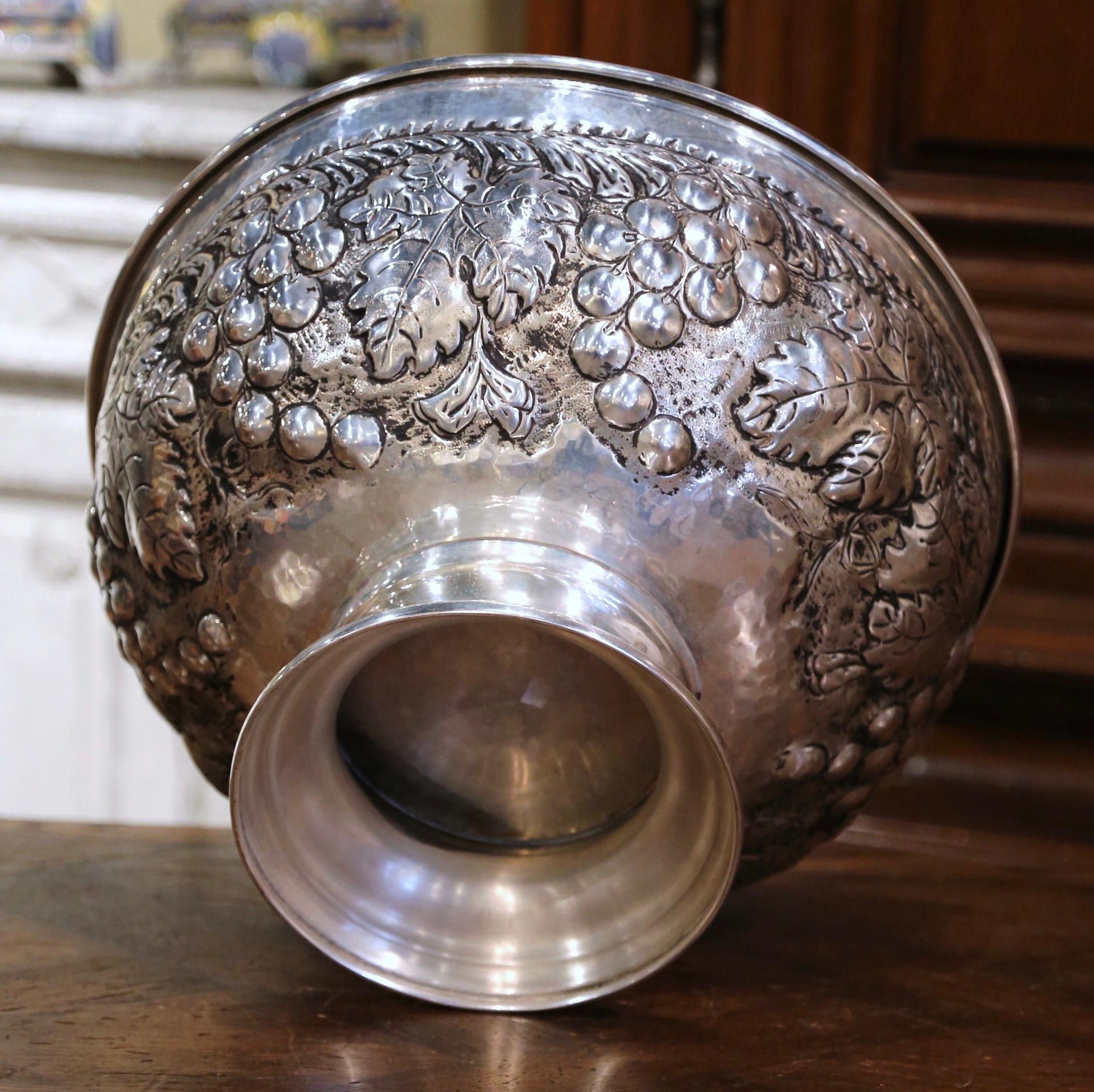 20th Century French Brass Silver Plated Repousse Wine Cooler with Vine Decor 8