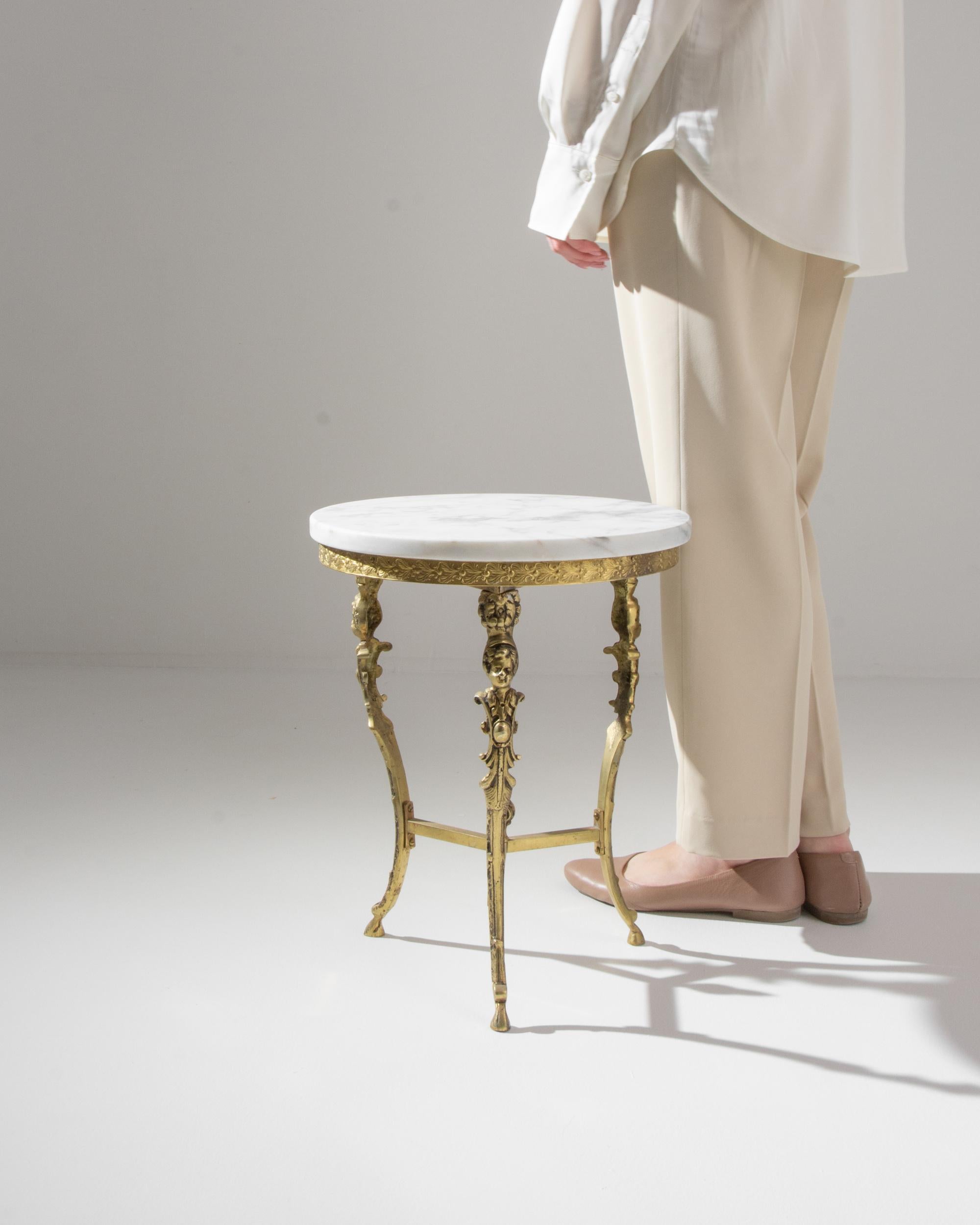 French Provincial 20th Century French Brass Table with Marble Top