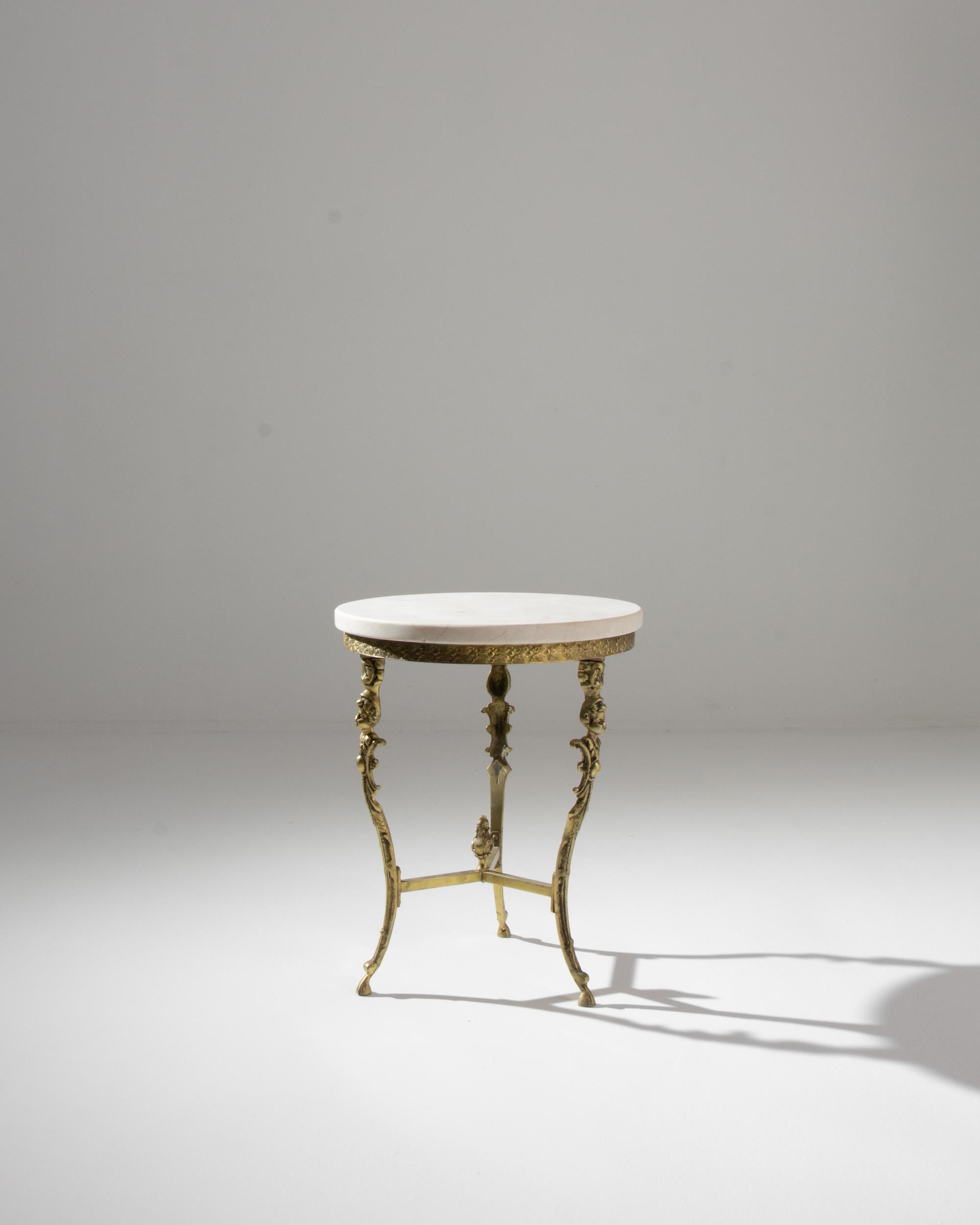 20th Century French Brass Table with Marble Top In Good Condition In High Point, NC