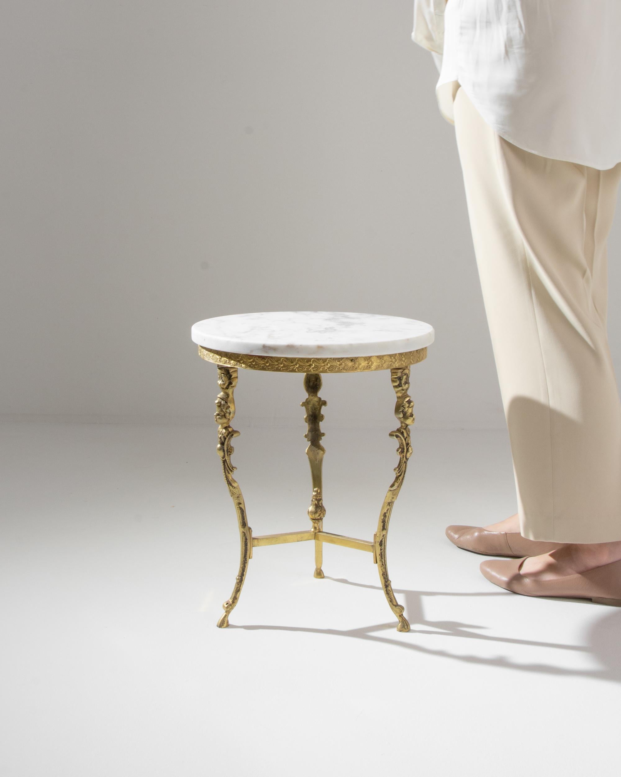 Metal 20th Century French Brass Table with Marble Top