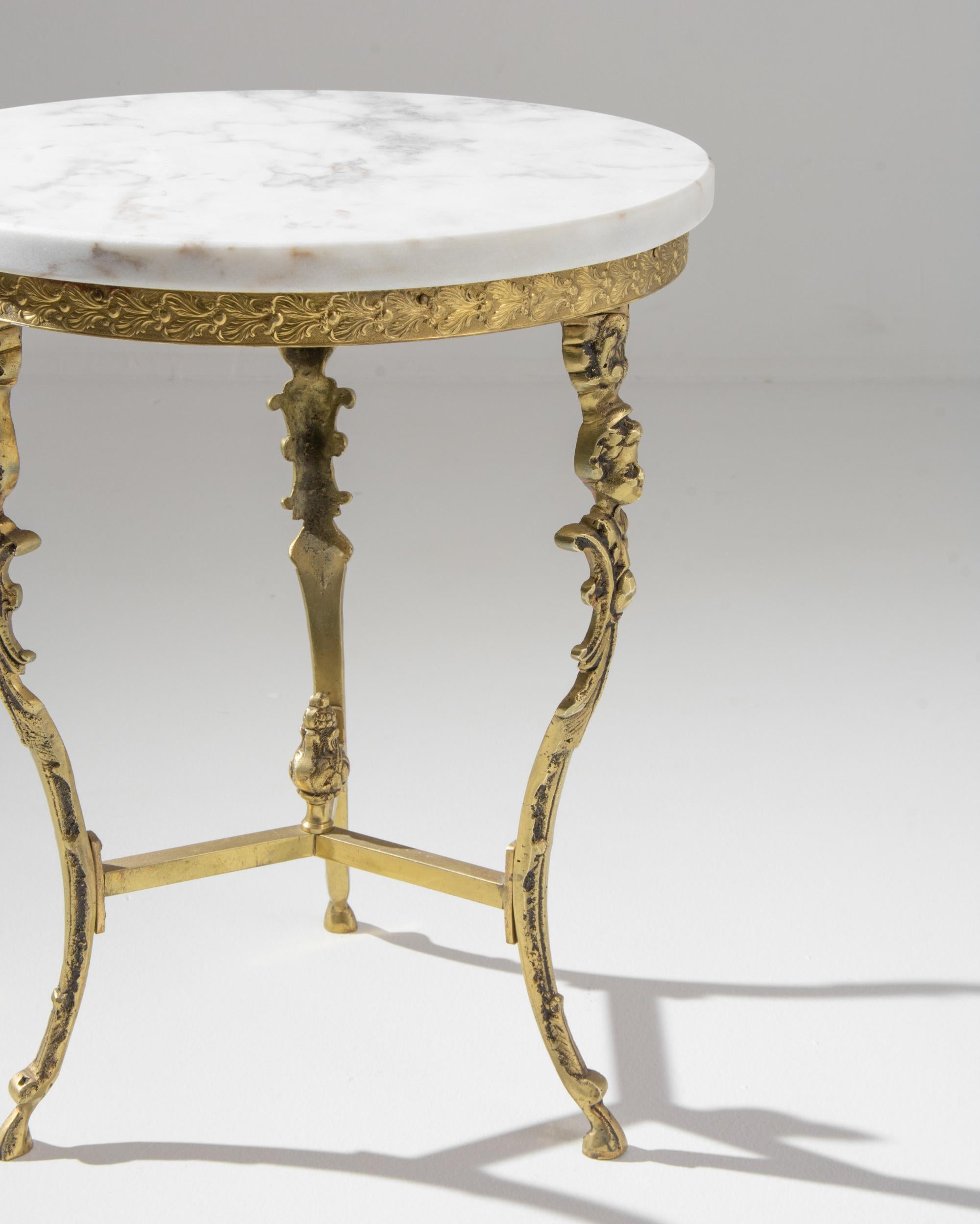 20th Century French Brass Table with Marble Top 1