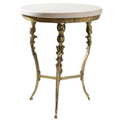 20th Century French Brass Table with Marble Top