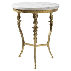 Vintage 20th Century French Brass Table with Marble Top