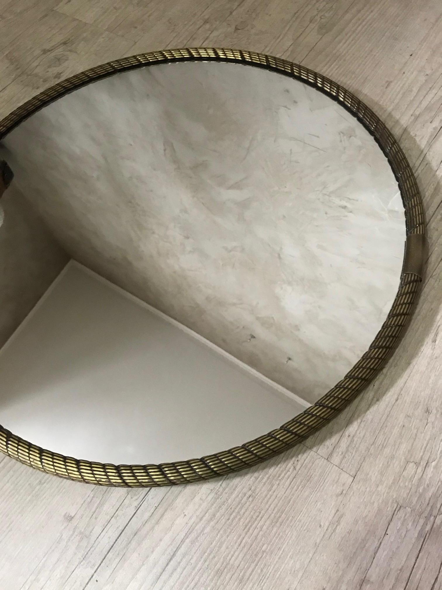 20th Century French Brass Twisted Rounded Mirror, 1940s 1