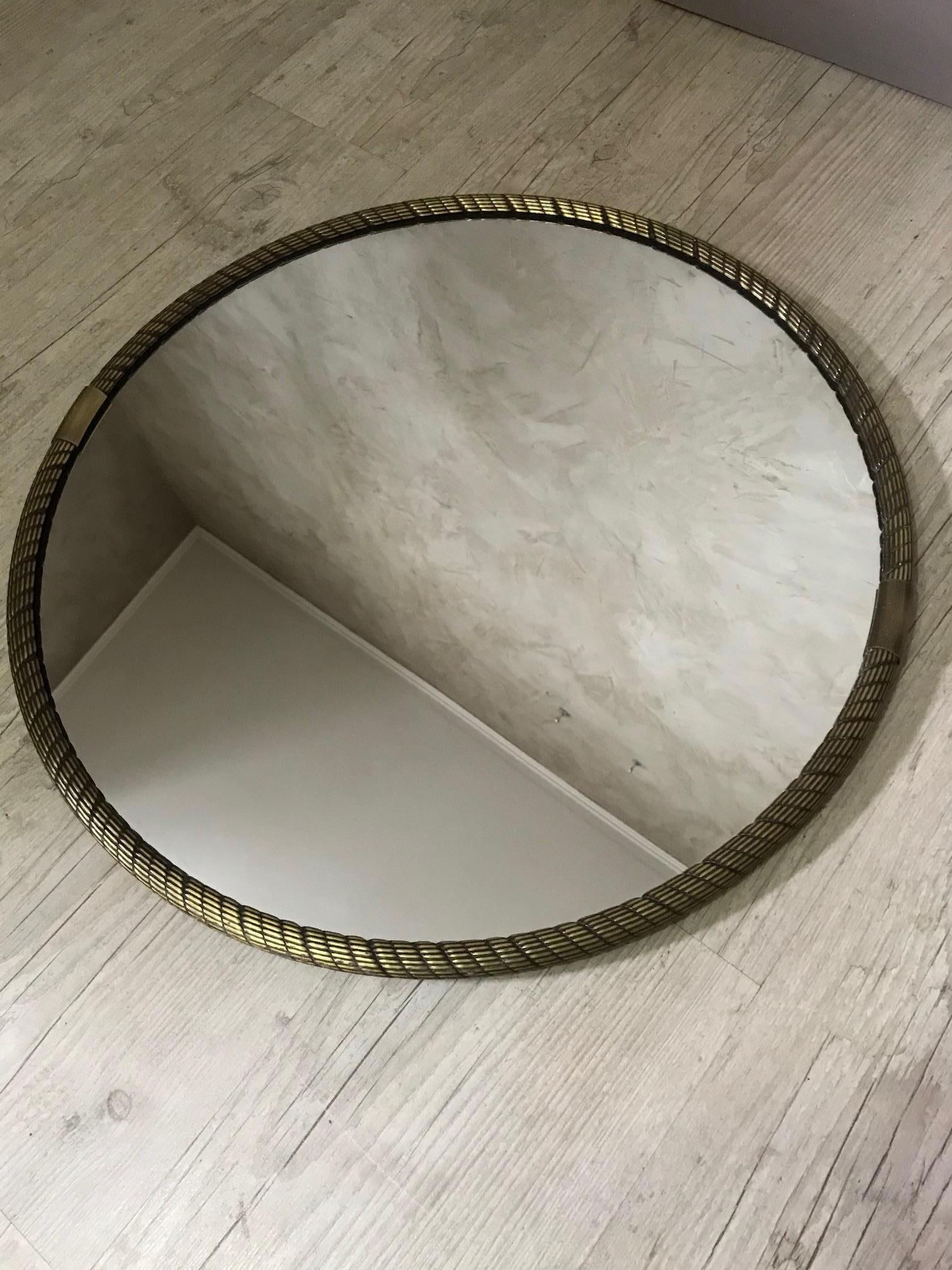 20th Century French Brass Twisted Rounded Mirror, 1940s 2