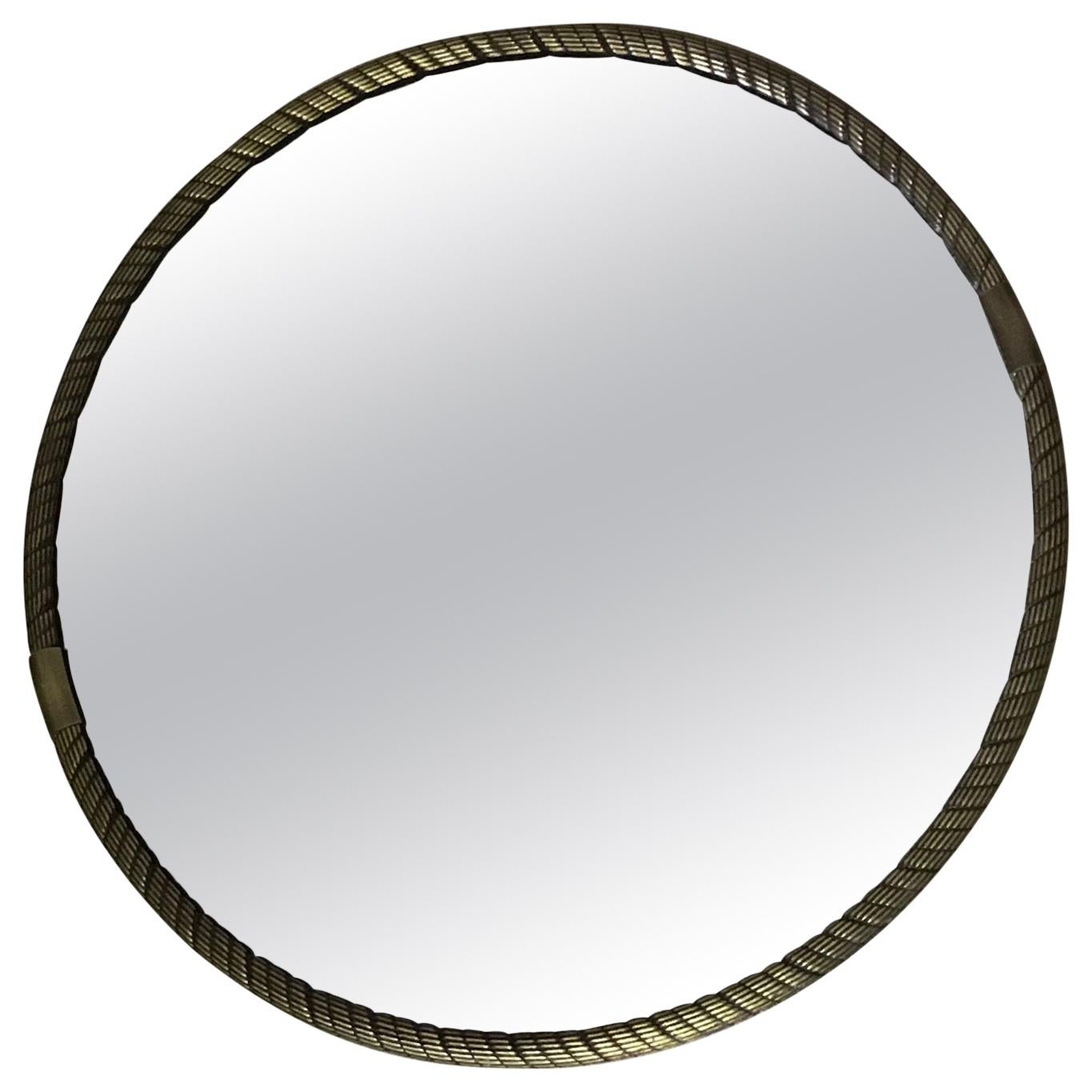 20th Century French Brass Twisted Rounded Mirror, 1940s