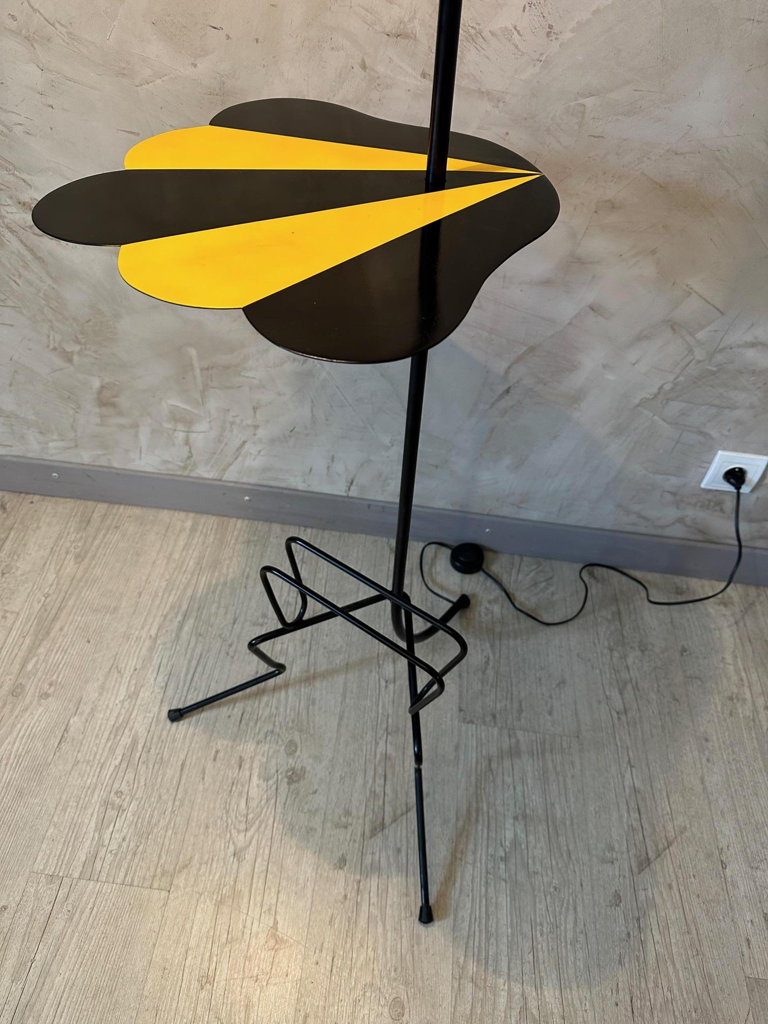 Mid-20th Century 20th century French Brass, Yellow and Black Metal Floor Lamp, 1960s For Sale